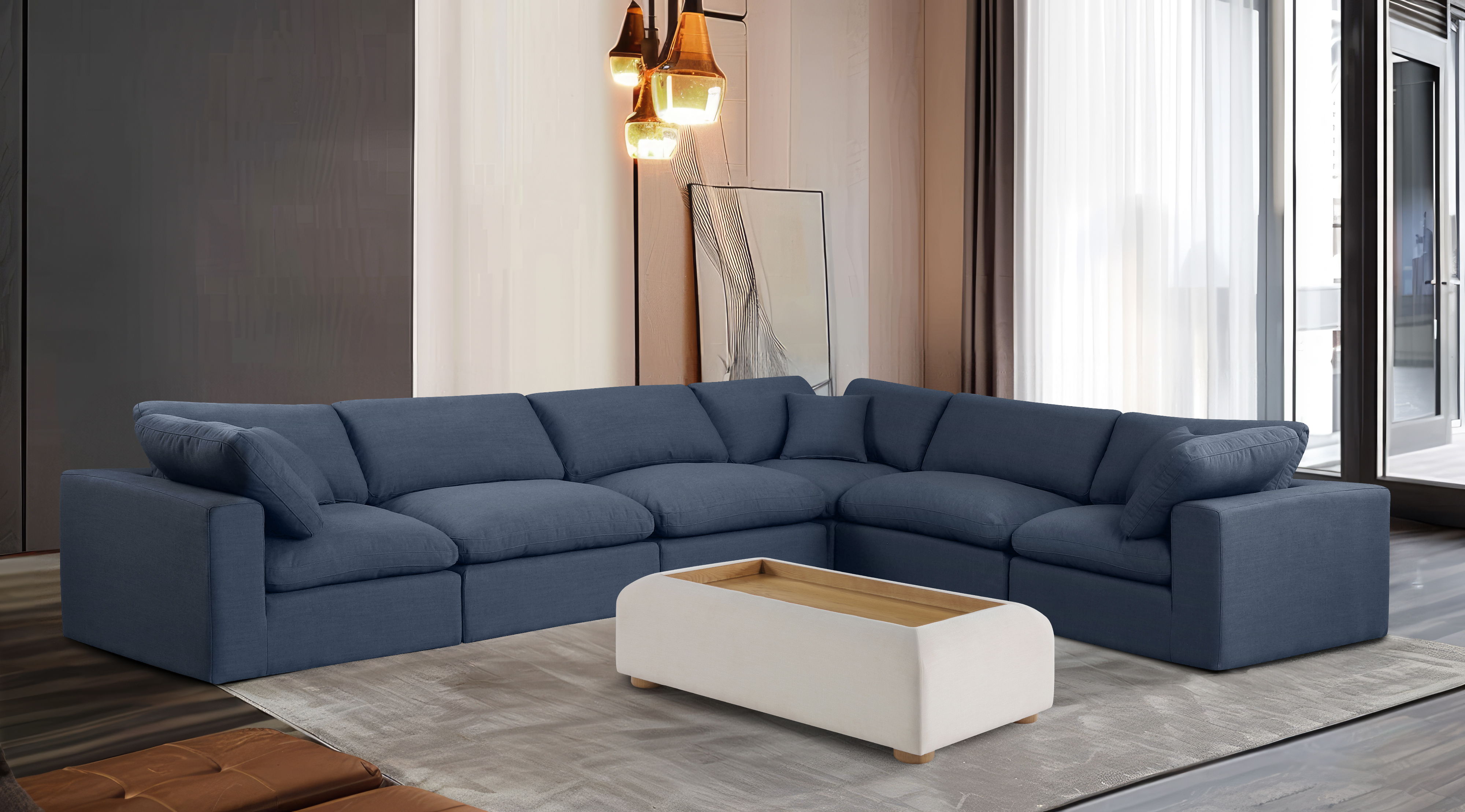 Comfy - 6 Piece Linen Modular Corner Sectional - Blue