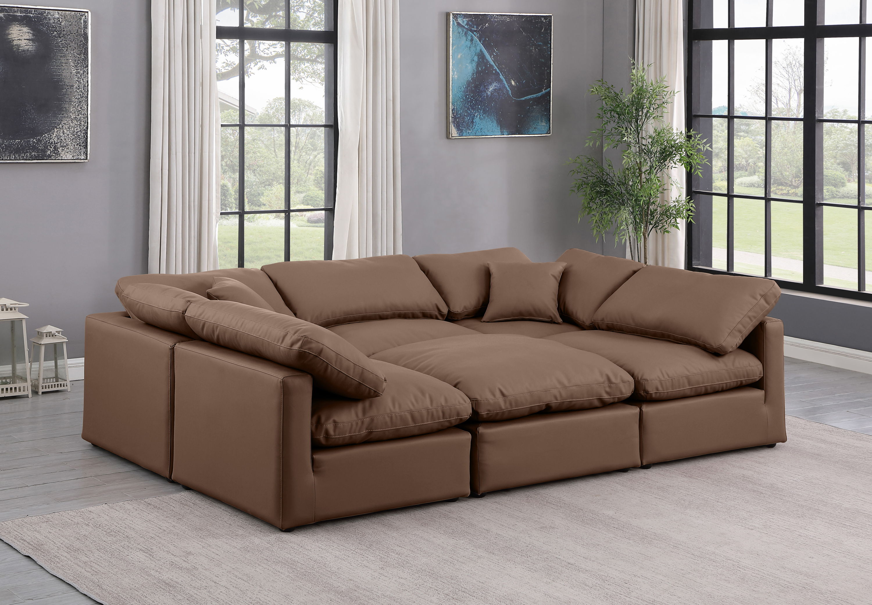 Indulge - Faux Leather 6 Piece Modular Sectional - Brown
