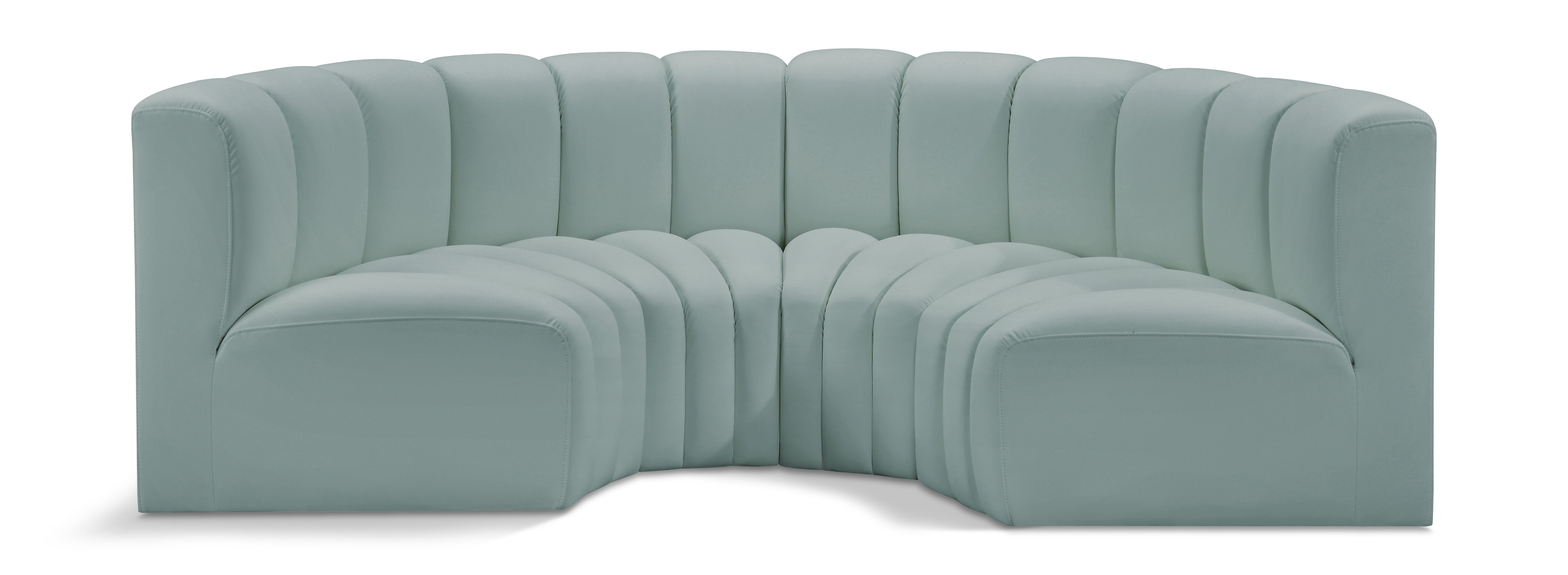 Arc - Faux Leather 4 Piece U-Shaped Modular Sofa - Mint Green