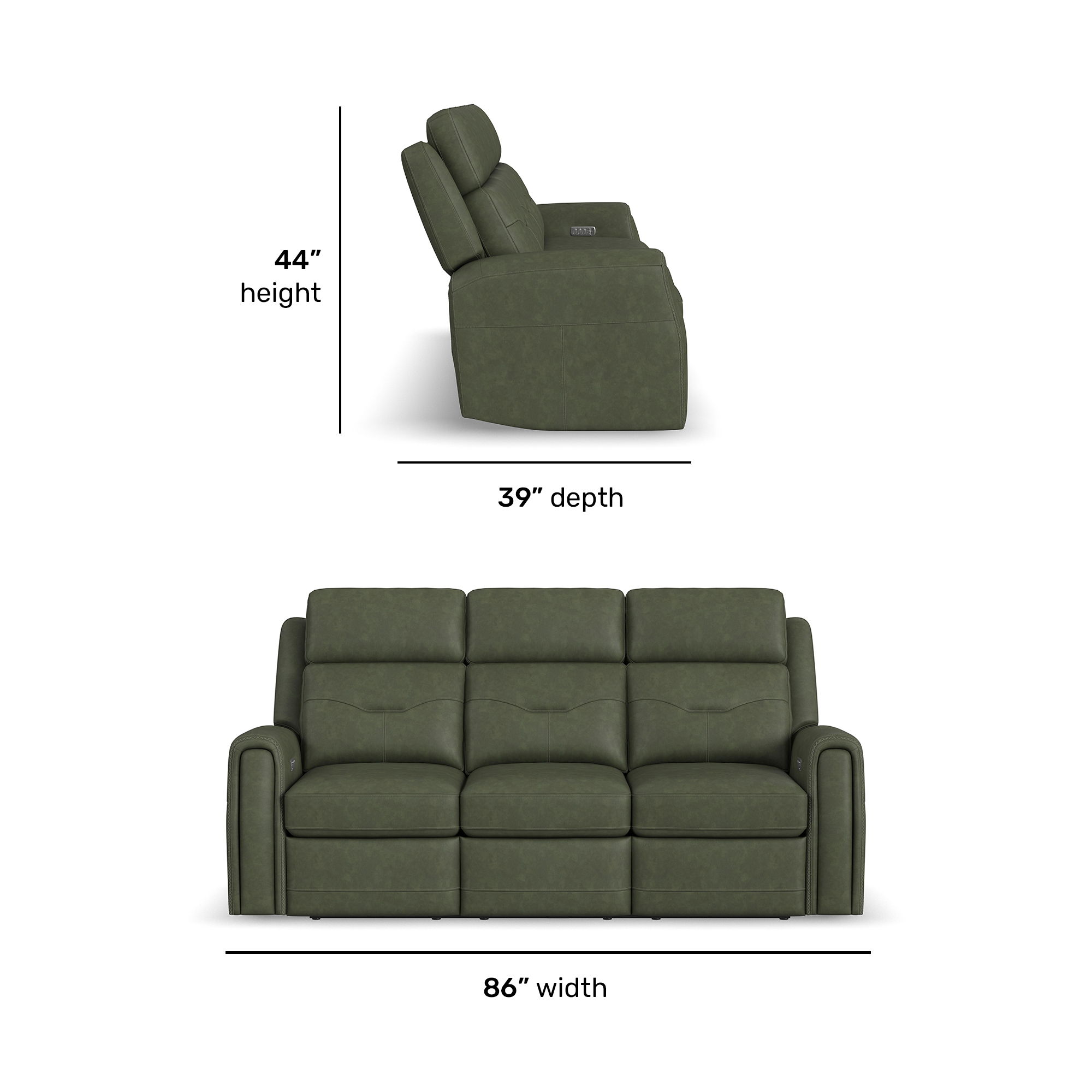 Felix - Power Reclining Sofa With Power Headrest, Lumbar, Heat & Massage, dark green, view 5