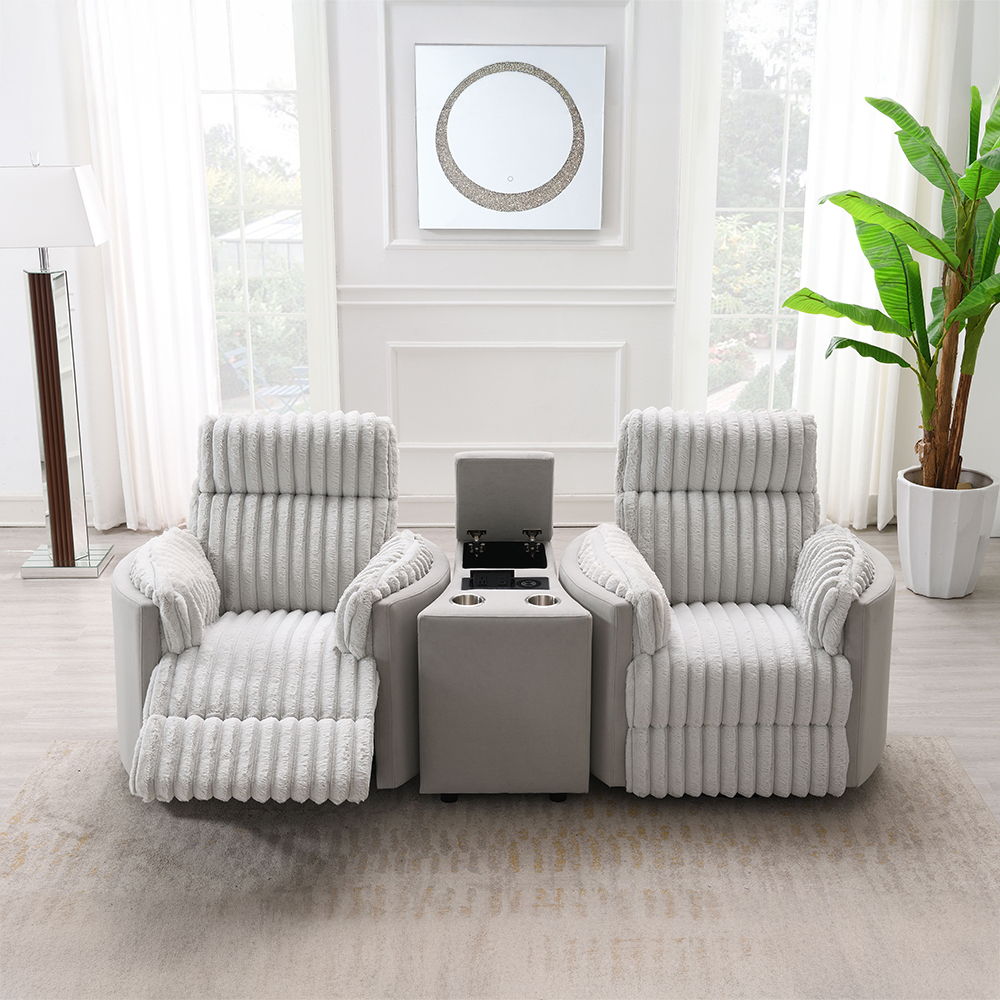 Emee - Glider Recliner With Swivel - Gray Corduroy, light gray, view 7