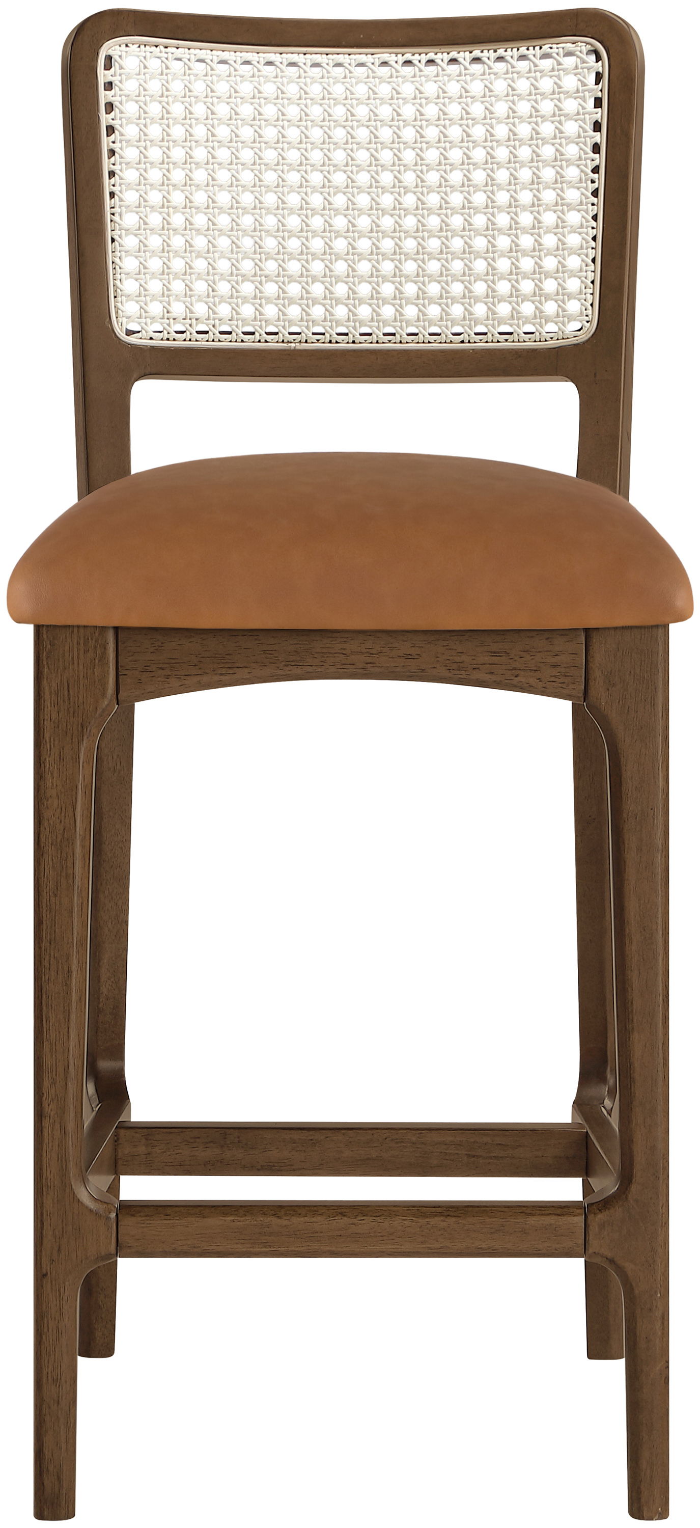 Atrium - Cane Back And Vegan Leather Upholstered Seat Counter Stool (Set of 2) - Cognac / Brushed Brown