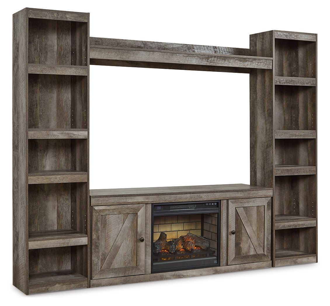4 Pc · Entertainment Center With 60" TV Stand And Faux Firebrick Fireplace Insert