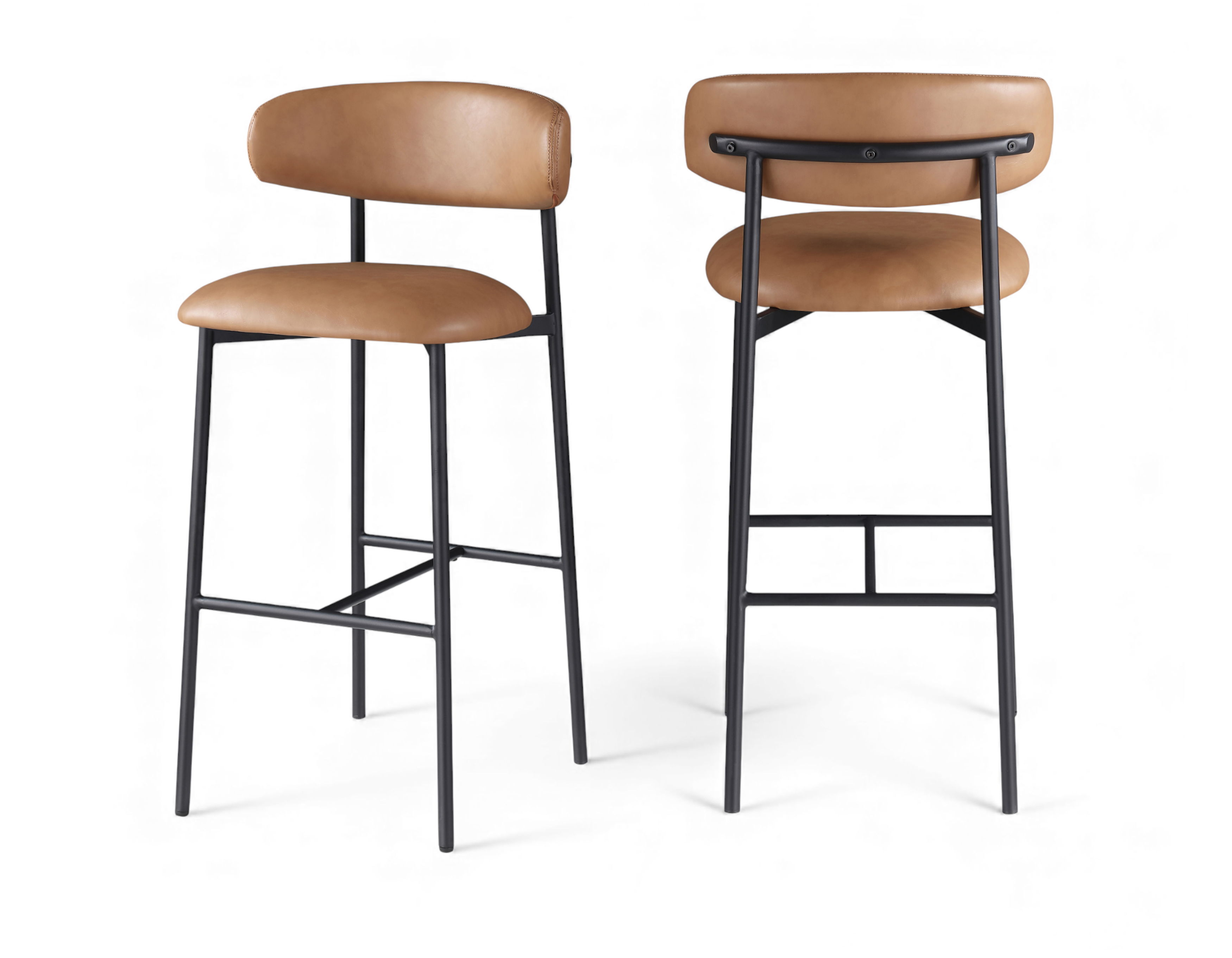 Lupita - Vegan Leather Upholstered Bar Stool (Set of 2) - Cognac / Matte Black