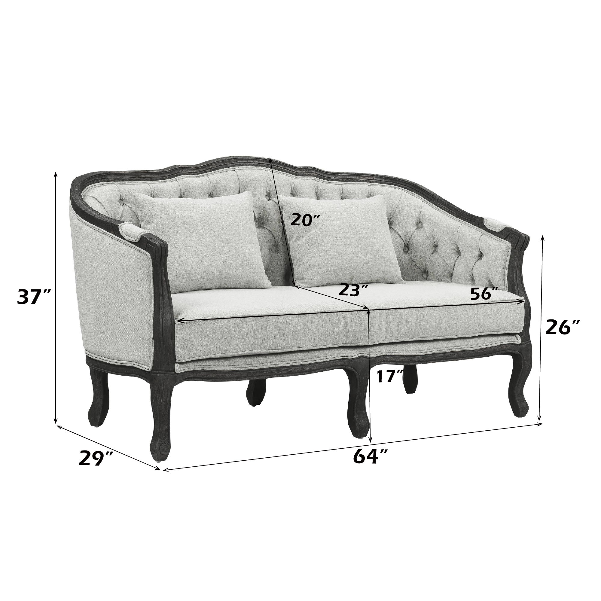 Samael - Loveseat With 2 Pillows - Gray Linen & Dark Brown, light gray, view 5
