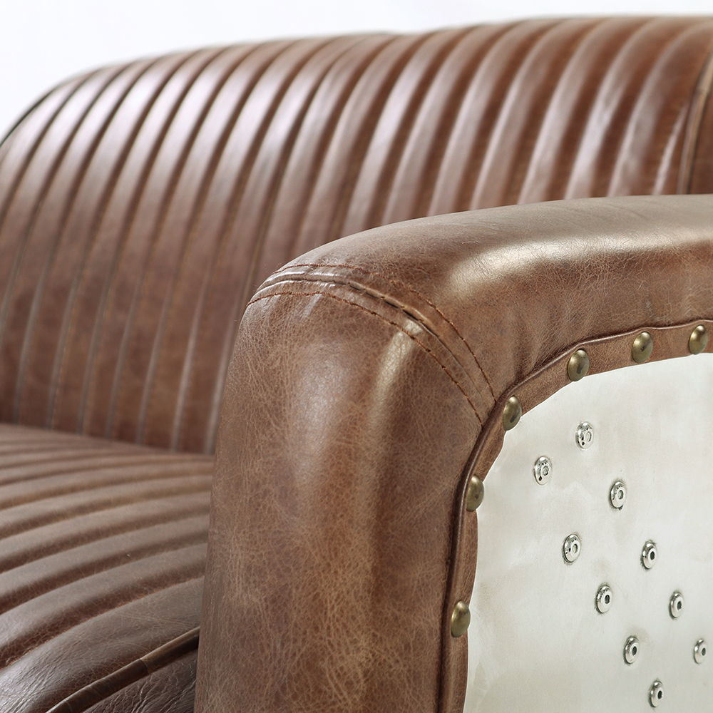 Brancaster - Loveseat - Retro Brown Top Grain Leather & Aluminum, light brown, view 7