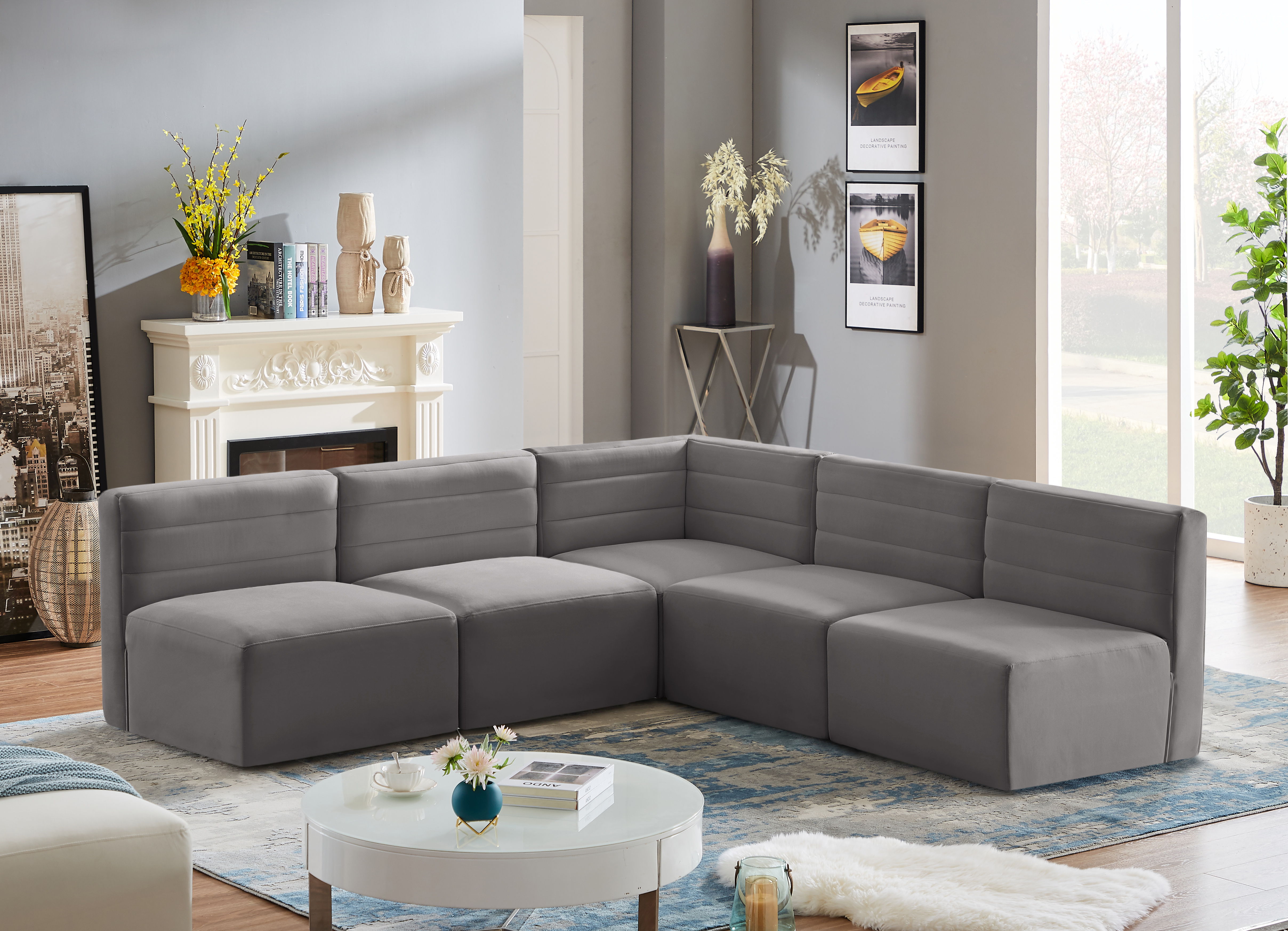 Quincy - 5 Piece Modular Corner Armless Sectional - Gray