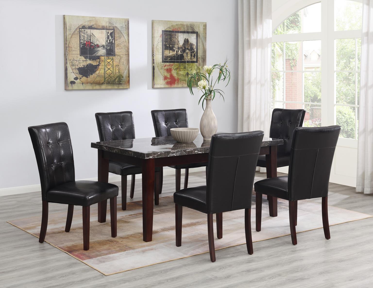 D128 - 5 Piece Dining Room Set (Table, 4 Chairs) - Black / Dark Brown