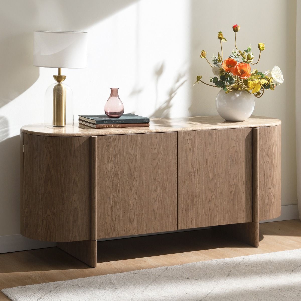Markku - Console Table With Natural Marble - Oak, dark brown