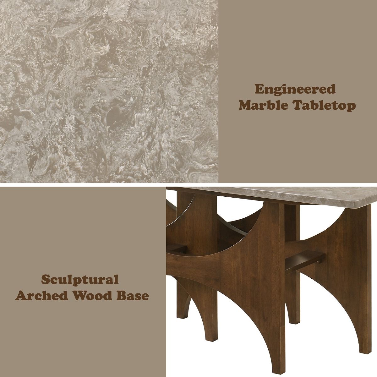 Oleia - Dining Table With Engineered Marble - Natural Marble & Walnut, gray, view 7