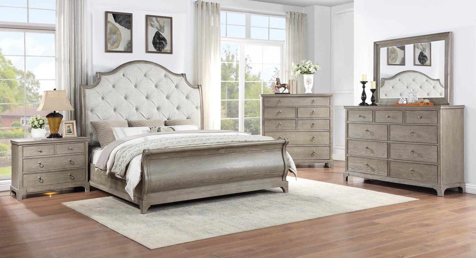 B022 - 3 Piece Bedroom Set (Queen Bed Frame, Dresser, Mirror) - Gray