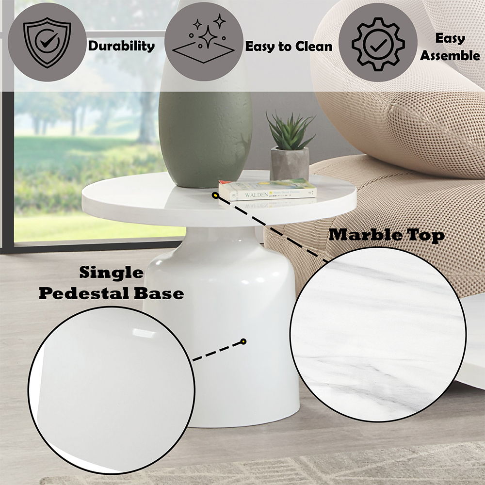 Zaid - End Table - Engineering Marble & White High Gloss, white, view 4