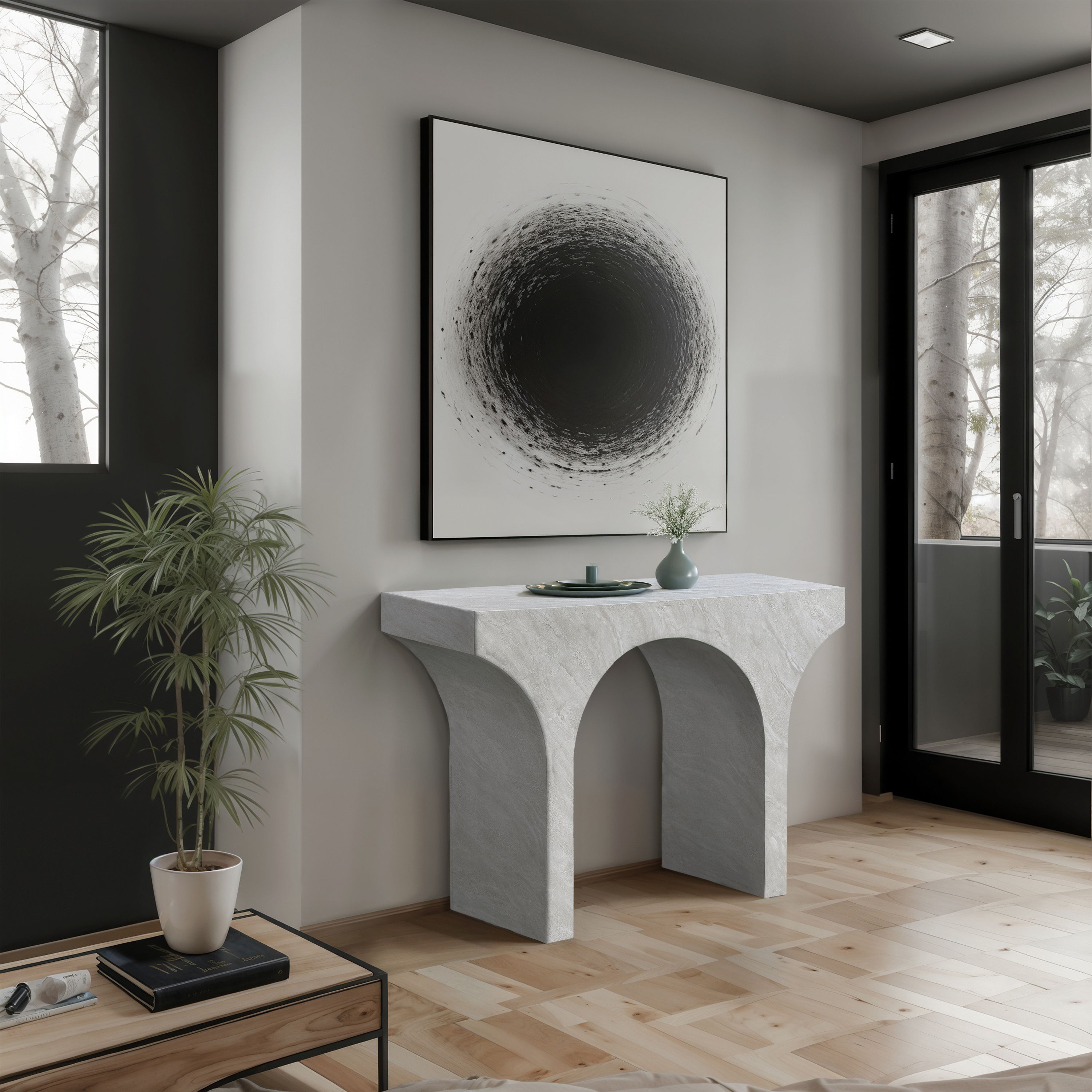 Pomezia - Marble Finish Console Table - White