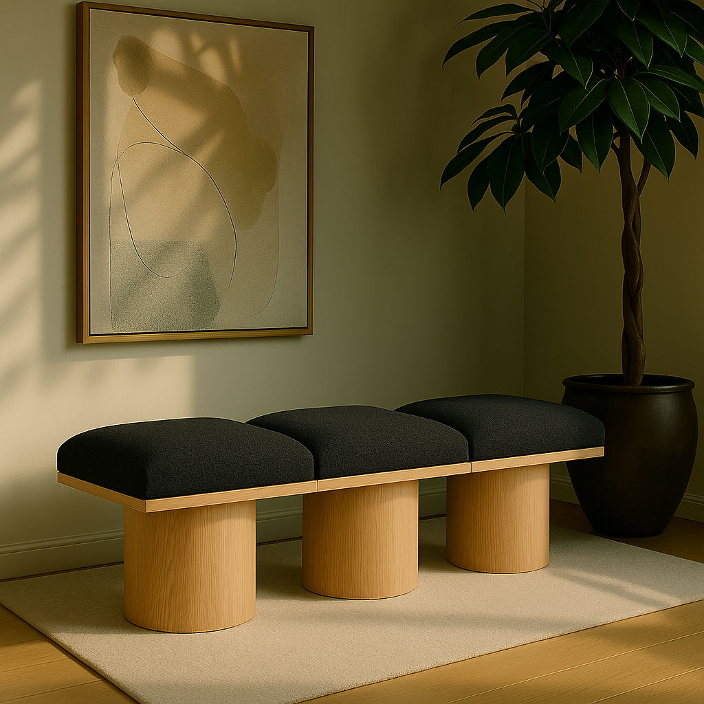 Pavilion - 54" 3 Piece Modular Bench With Natural Base - Black