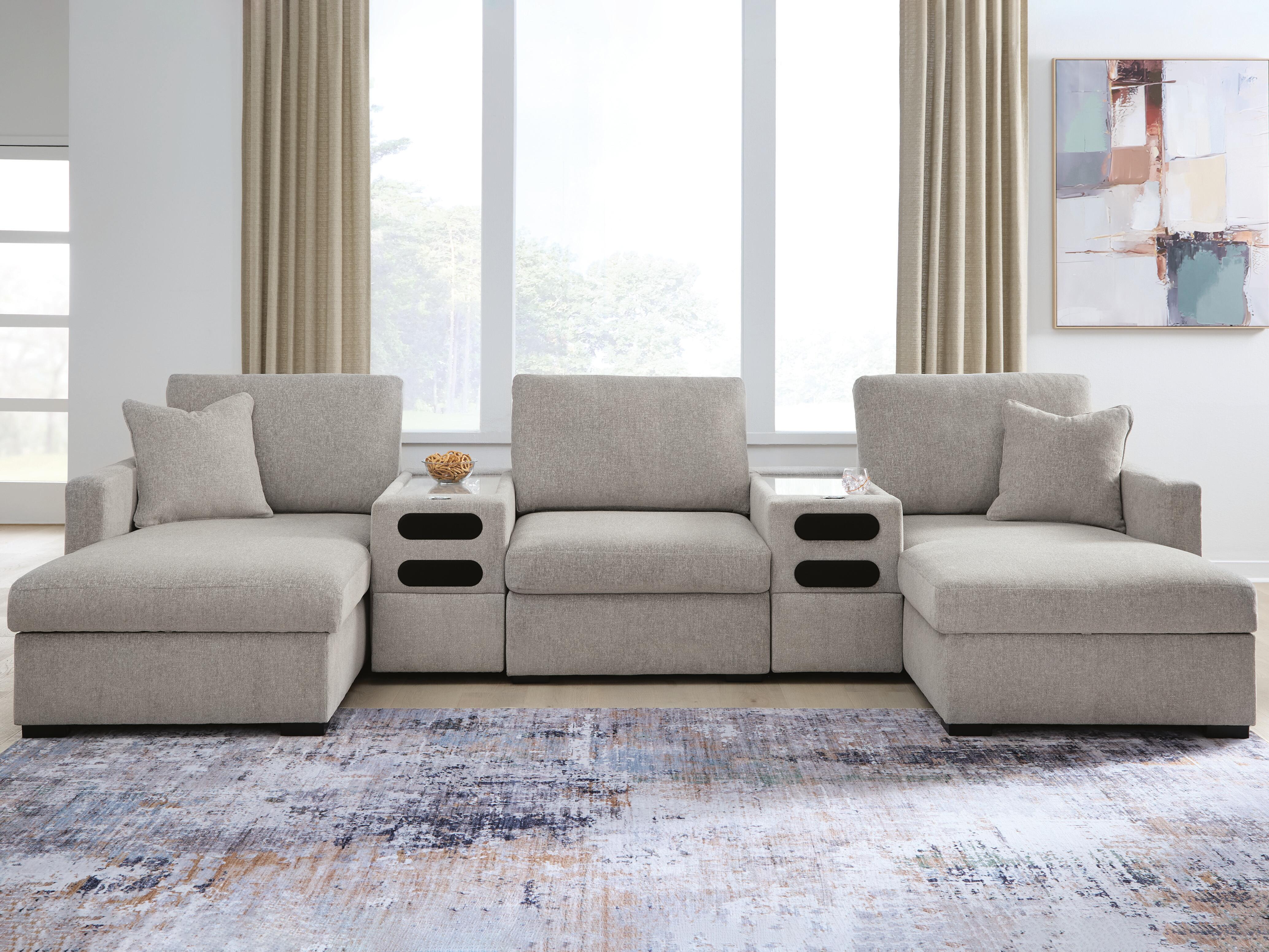 Ashley Furniture ModMax Luxe - 5-Piece Double Chaise Sectional With Audio Consoles - Flint - Image 3