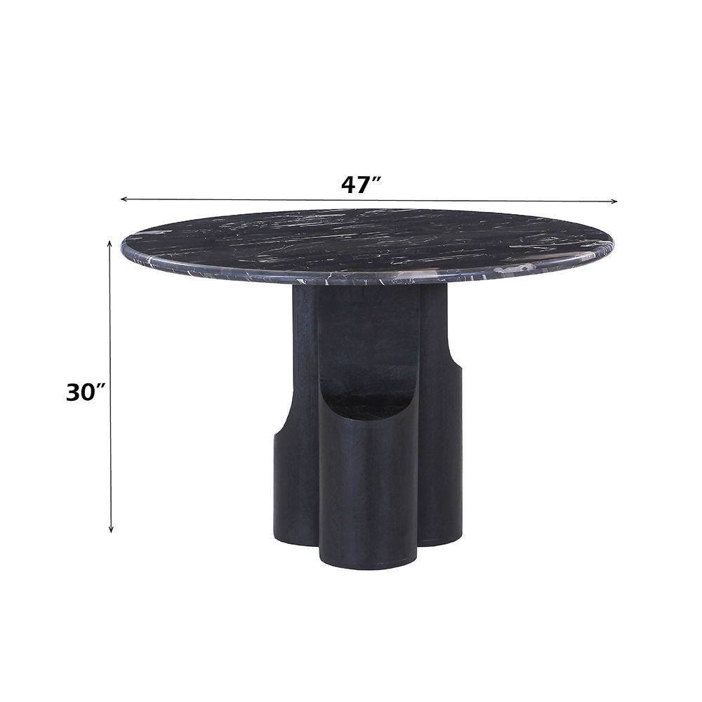 Kinton - Round Dining Table With Natural Marble Top - Black, black, view 5