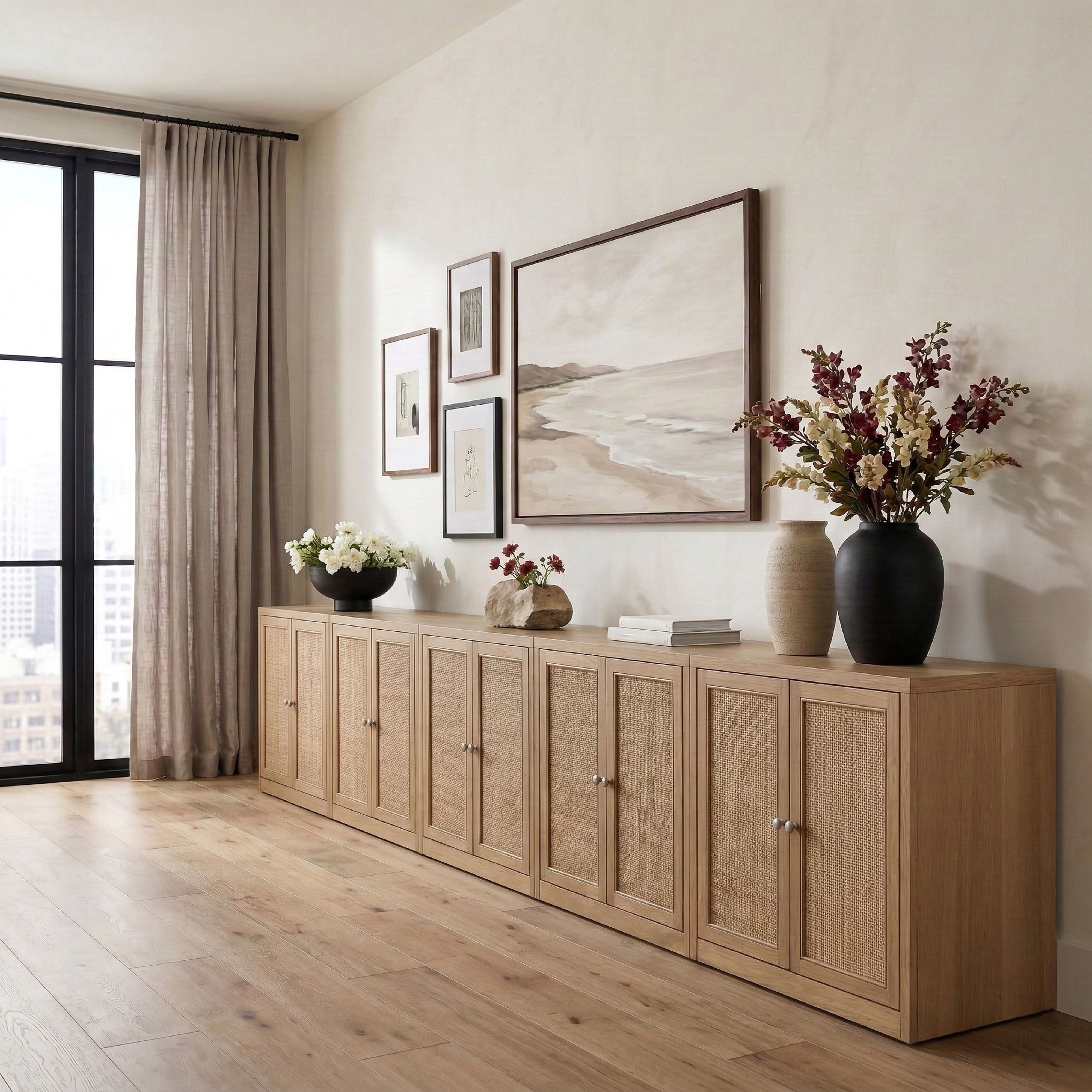 Vero - Solid Wood And Oak Veneer 5 Piece Sideboard/Buffet - Natural