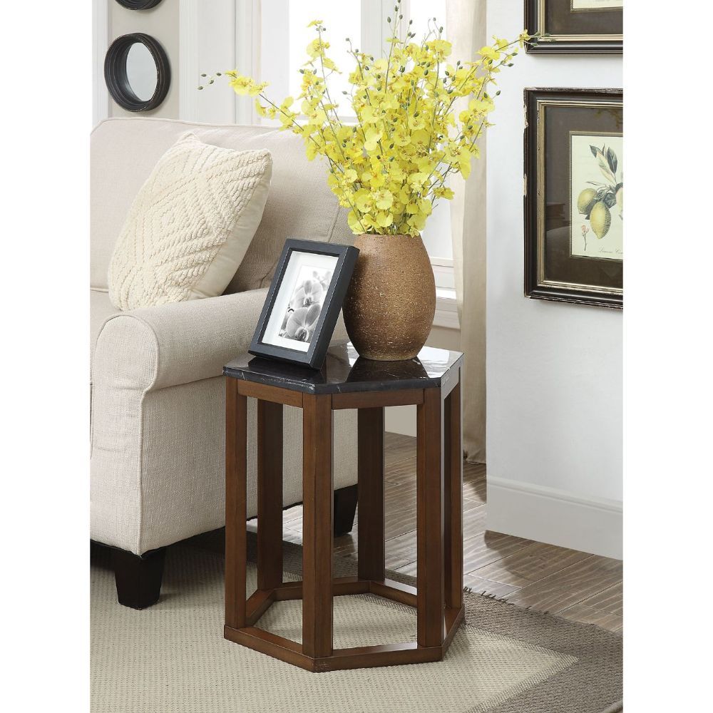 Reon - Accent Table (Set of 2) - Marble Top & Walnut, dark brown