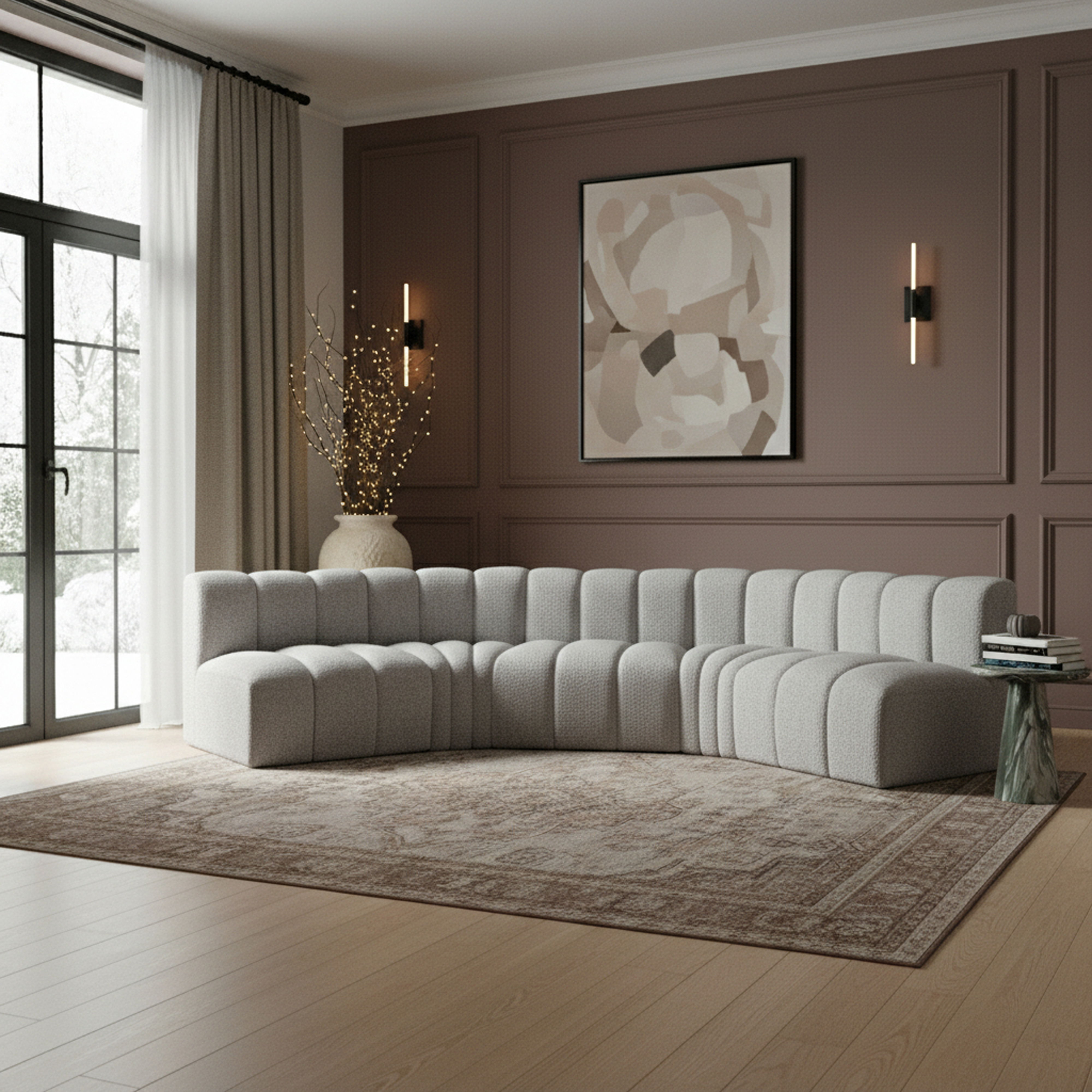 Arc - Boucle Fabric 5 Piece U-Shaped Modular Sofa - Gray