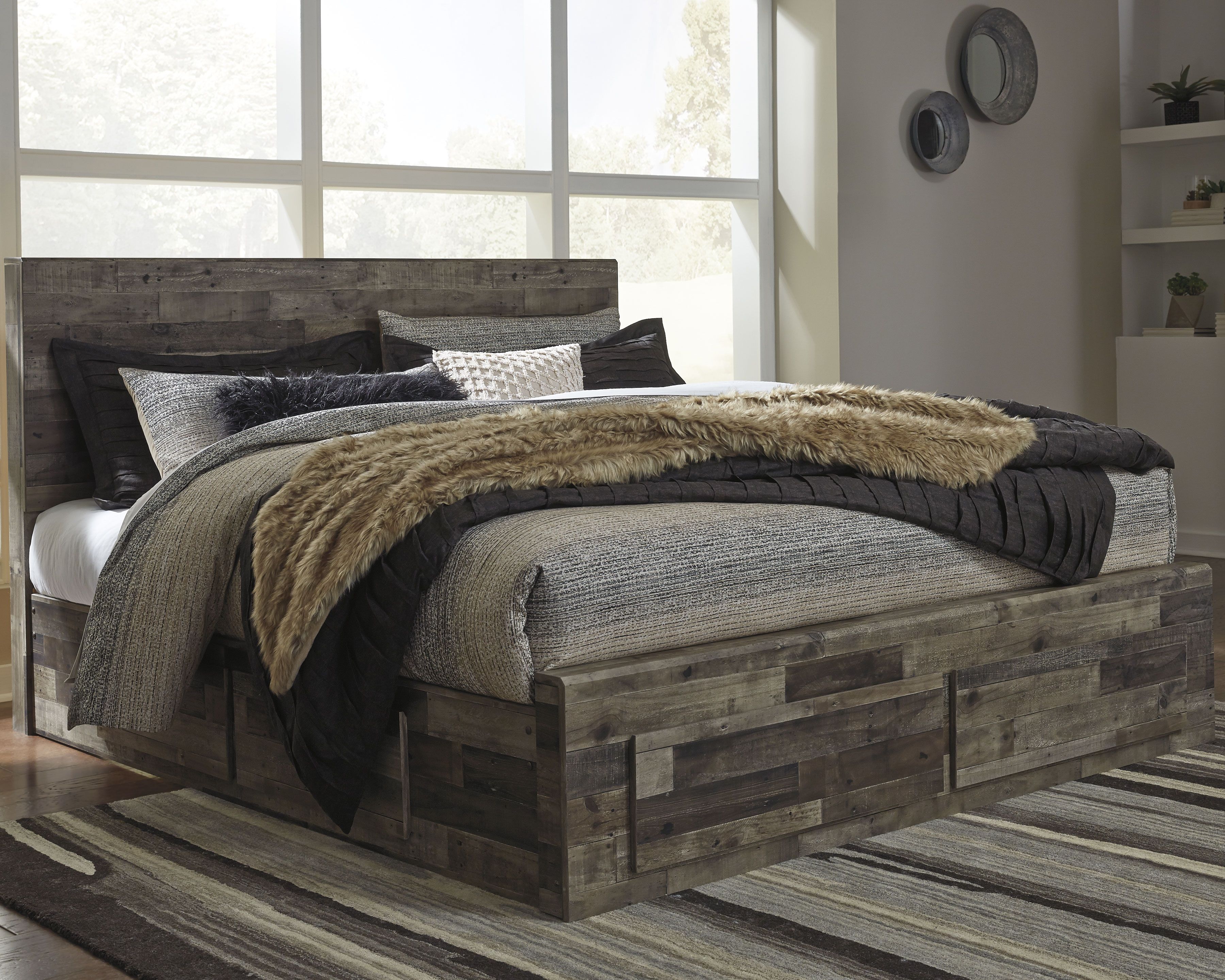 Ashley Furniture Derekson - King Panel Bed With 4 Storage Drawers - 9 Pc. - Dresser, Mirror, King Bed, 2 Nightstands - Multi Gray - Image 6