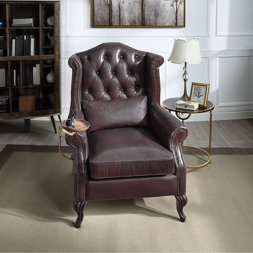 Pino - Accent Chair - Vintage Brown Top Grain Leather, dark brown