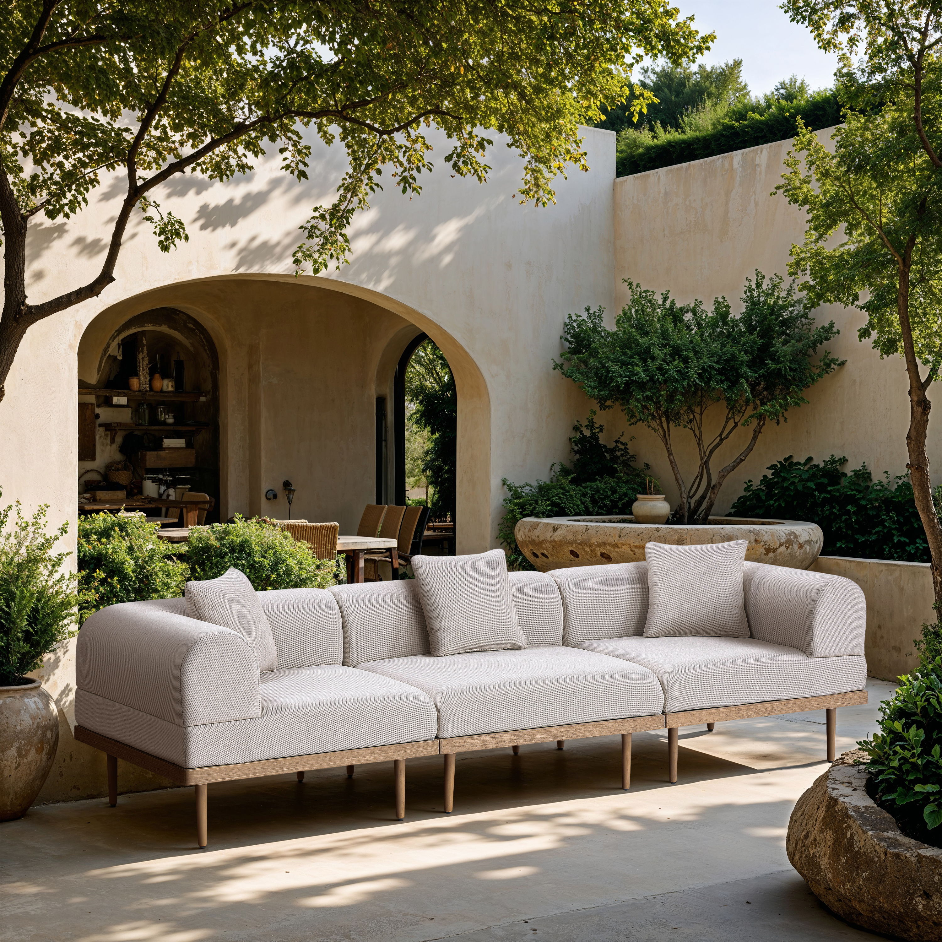 Laguna - 3 Piece Resilient Water Resistant Fabric Upholstered Outdoor Patio Modular Sofa - Beige