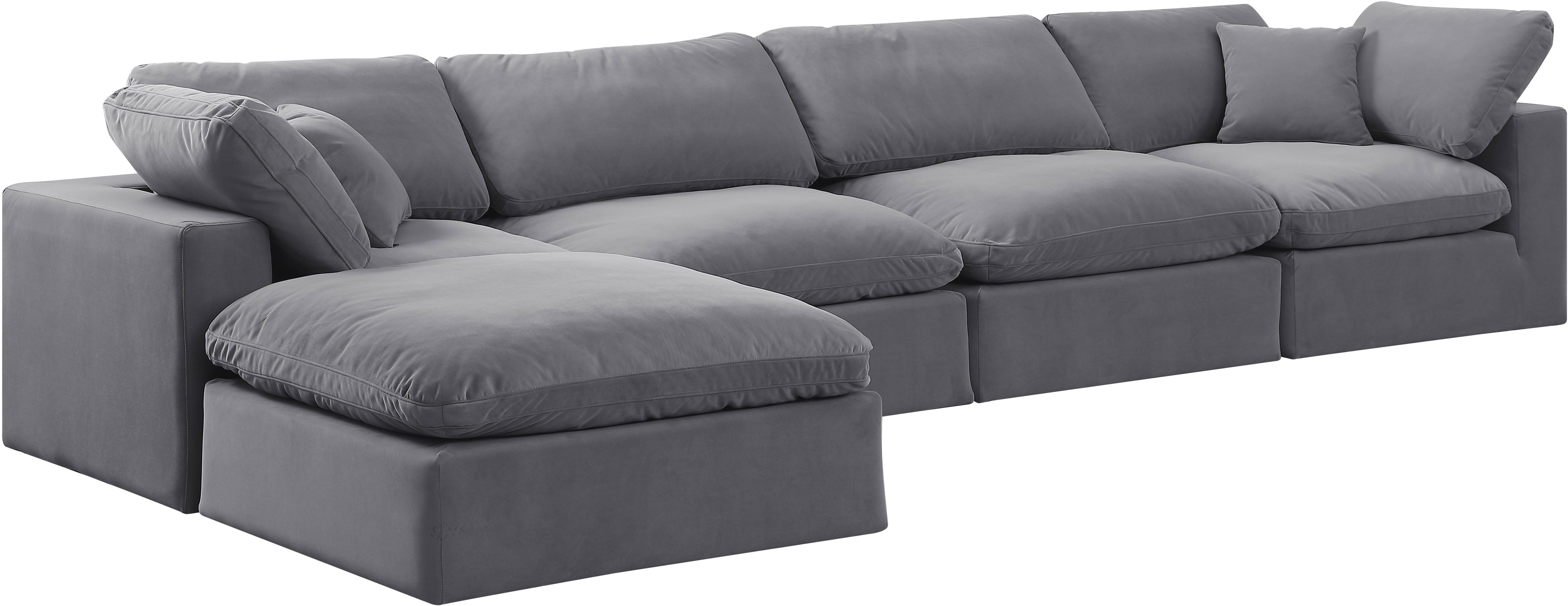 Comfy - 5 Piece Velvet Modular Sectional With Chaise - Dark Gray