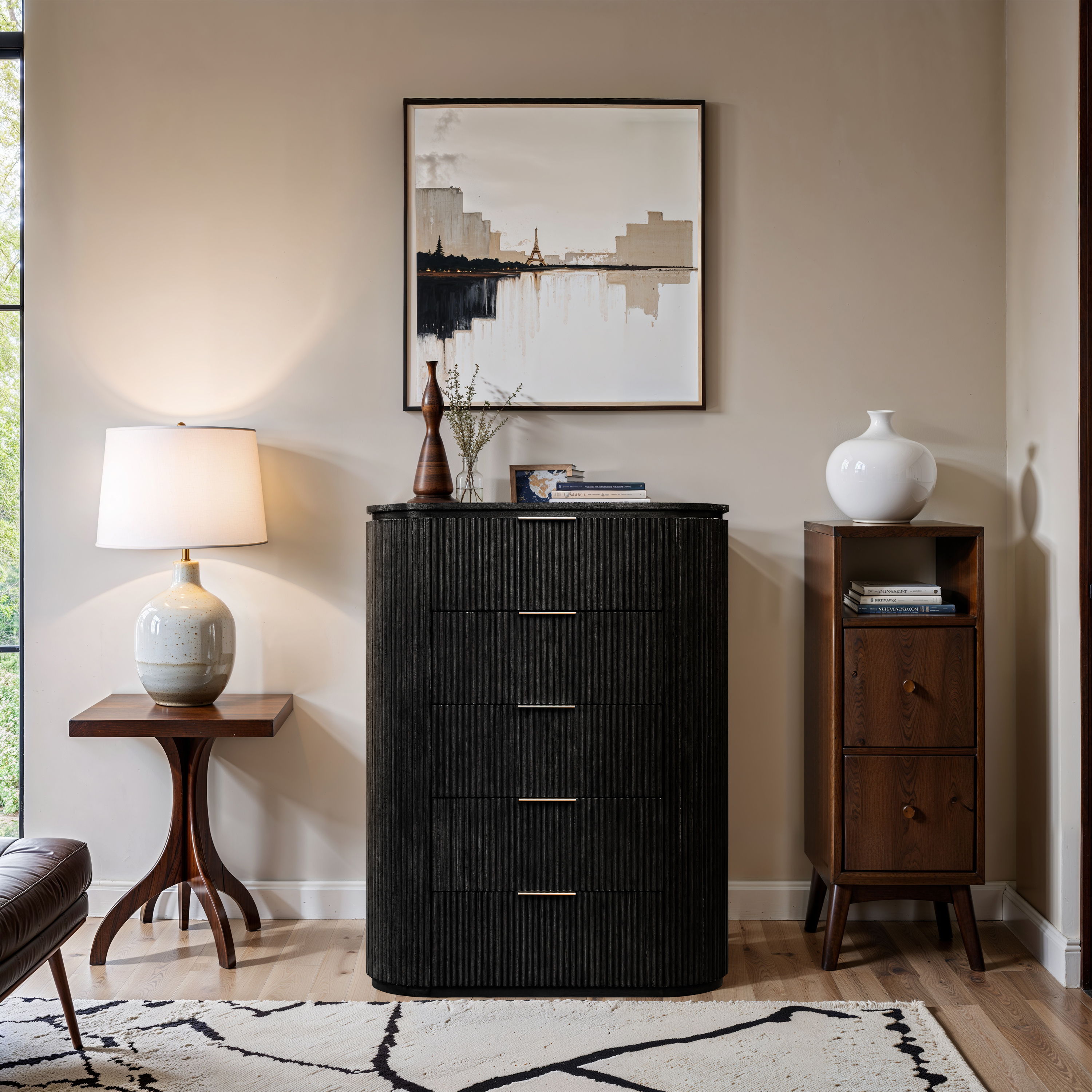 Astrid - Solid Wood And Oak Veneer Chest - Black