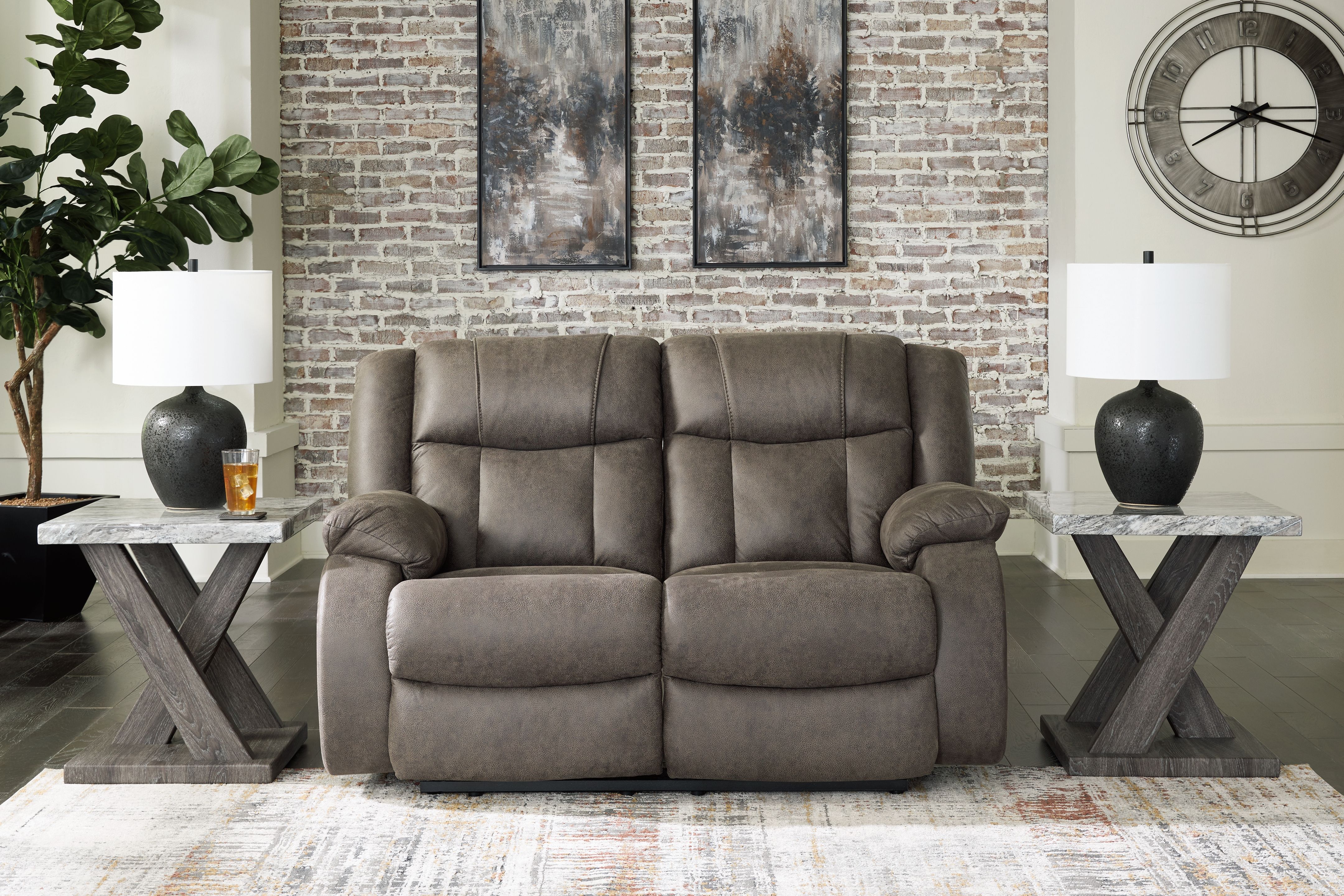 Ashley Furniture First Base - 2 Pc. - Reclining Sofa, Reclining Loveseat - Gunmetal - Image 6
