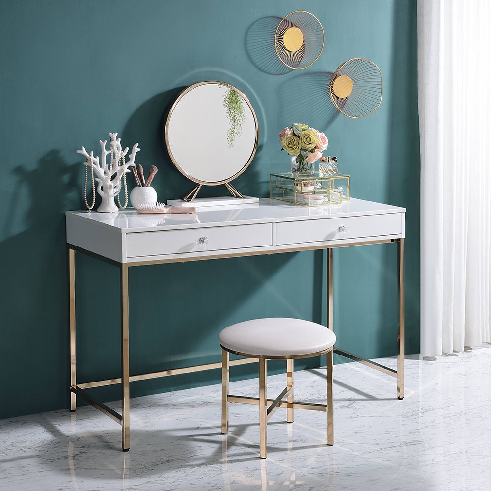 Ottey - Writing Desk (Same Ac00899) - White High Gloss & Gold, white