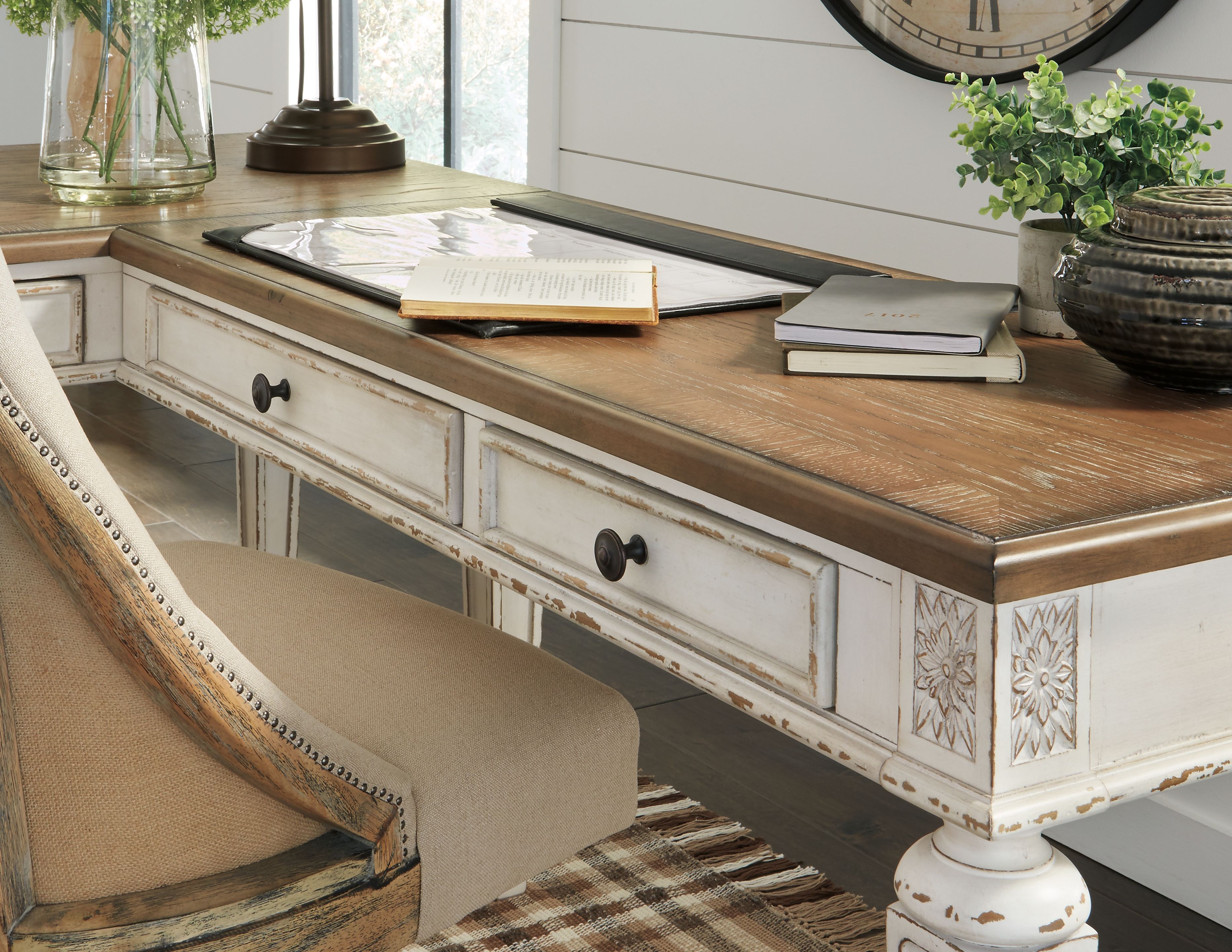 Ashley Furniture Realyn - Home Office L Shaped Desk - White / Brown - Image 10