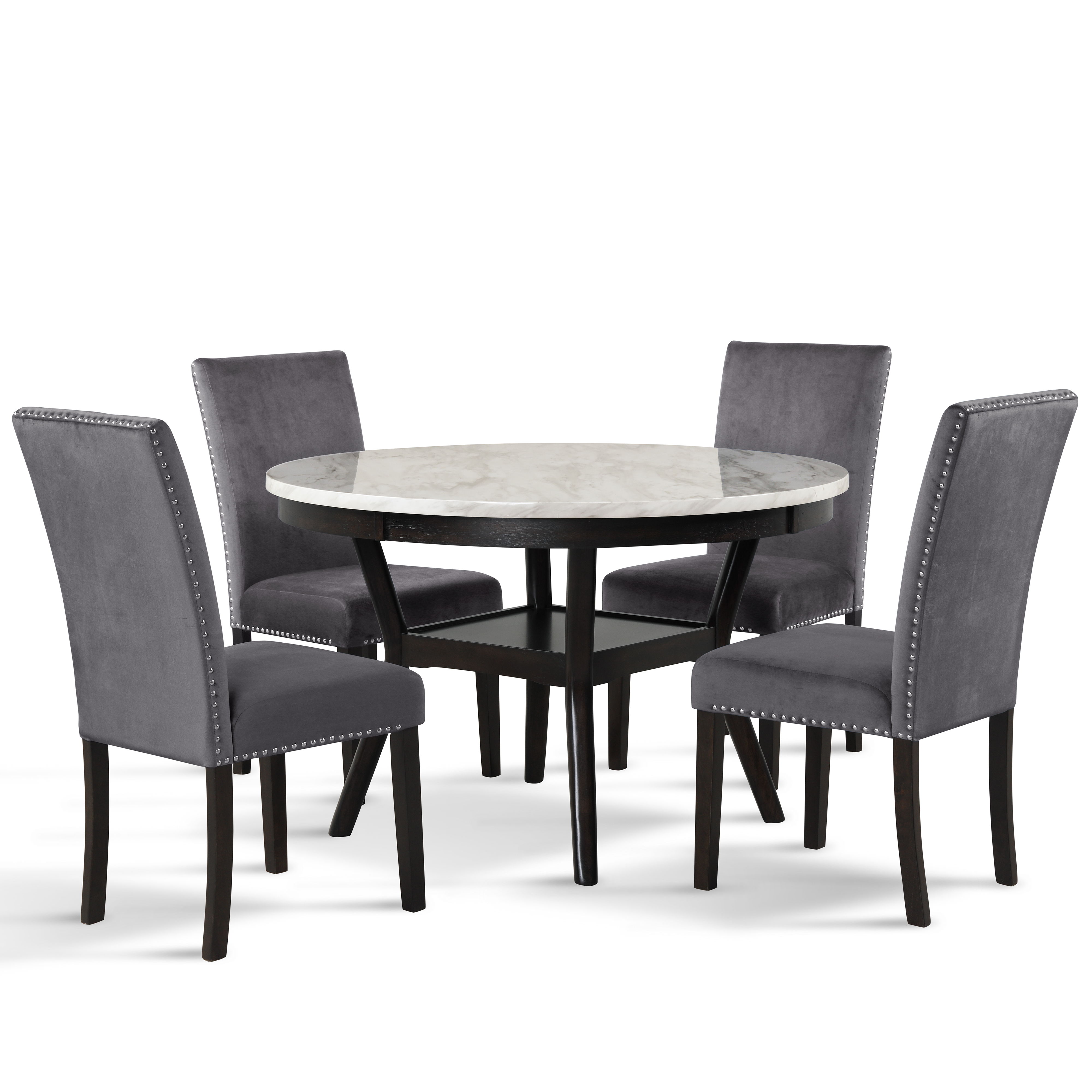 Celeste - Round Dining Table With 4 Chairs - Black / Gray