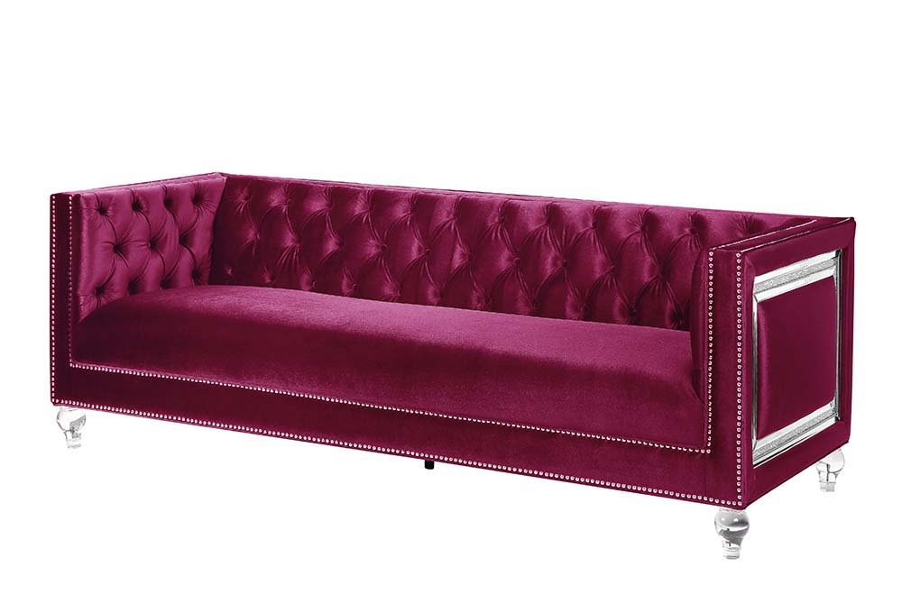 Heibero - Sofa With 2 Pillows (Same 56895) - Burgundy Velvet, purple