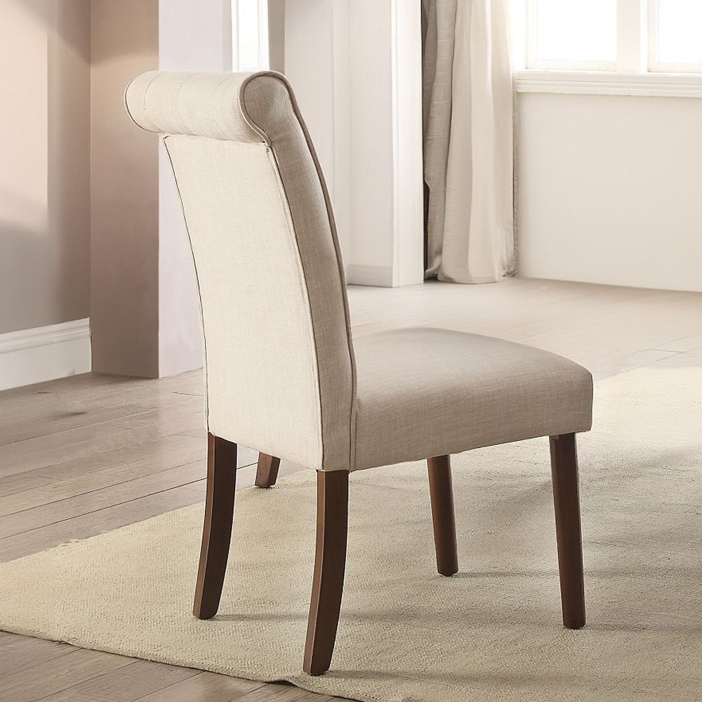 Gasha - Side Chair (Set of 2) - Beige Linen & Walnut, beige