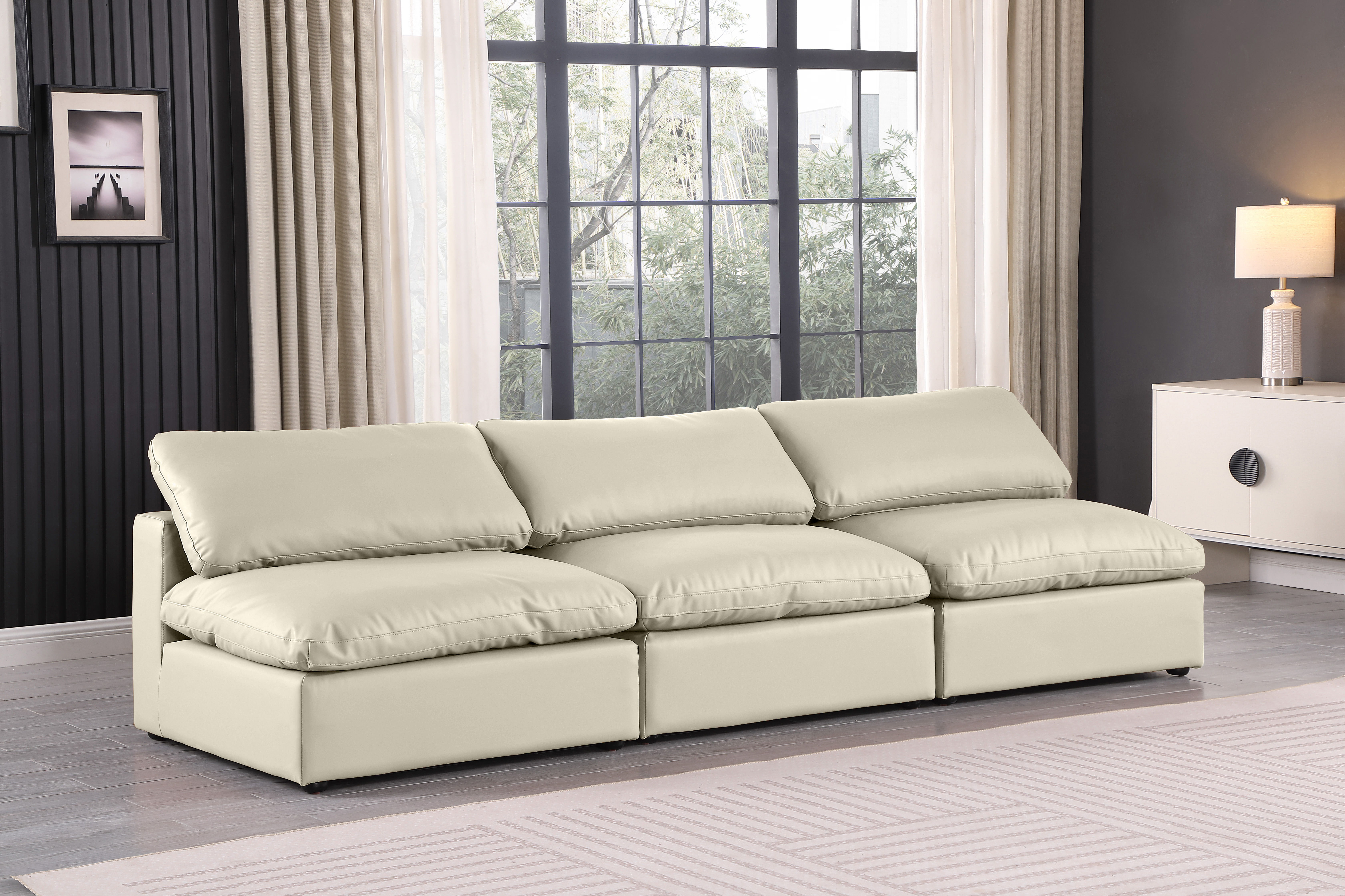 Comfy - Faux Leather Modular Armless Sofa 3 Pieces - Cream
