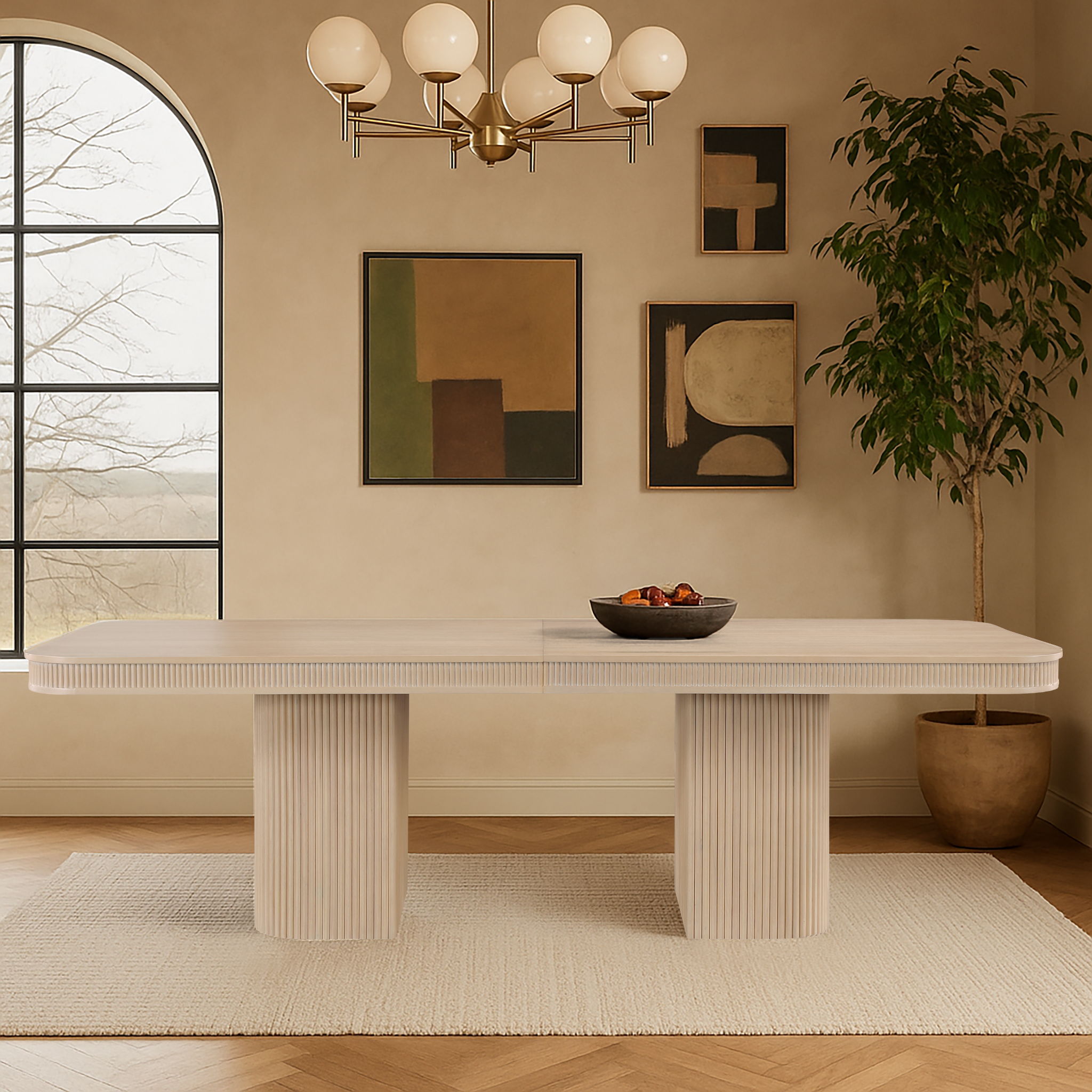 Mohari - Solid Wood And Oak Veneer 112" / 160" Dining Table - Natural