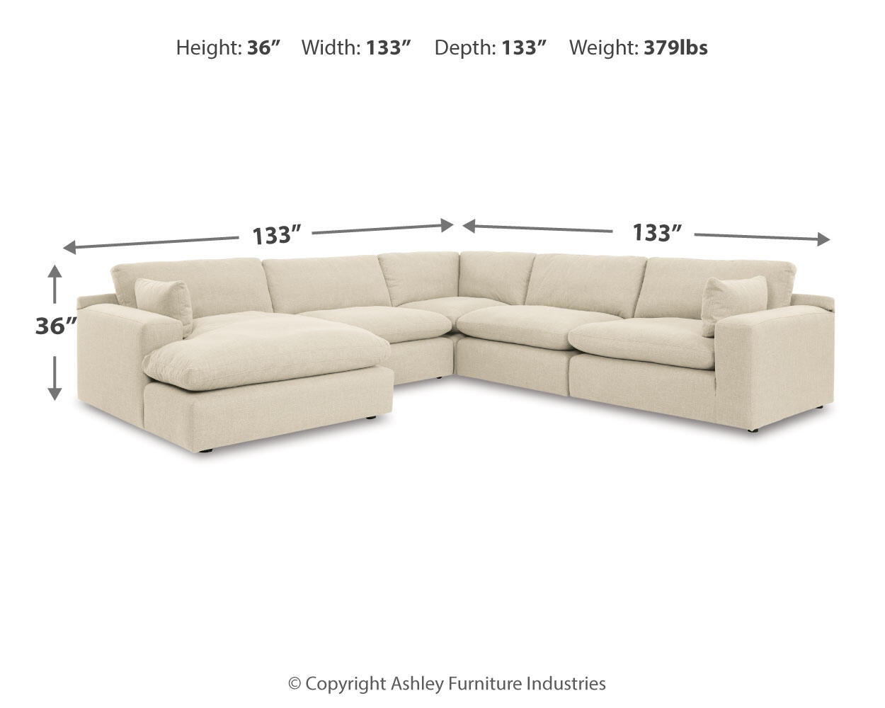 Ashley Furniture Elyza - Left Arm Facing Corner Chaise 5 Pc Sectional - Linen - Image 4