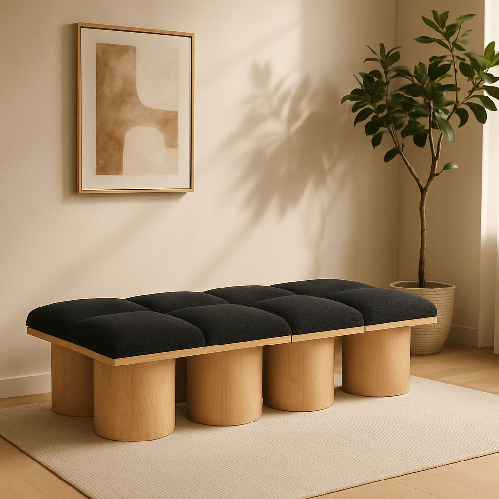 Pavilion - 62" 8 Piece Modular Bench With Natural Base - Black