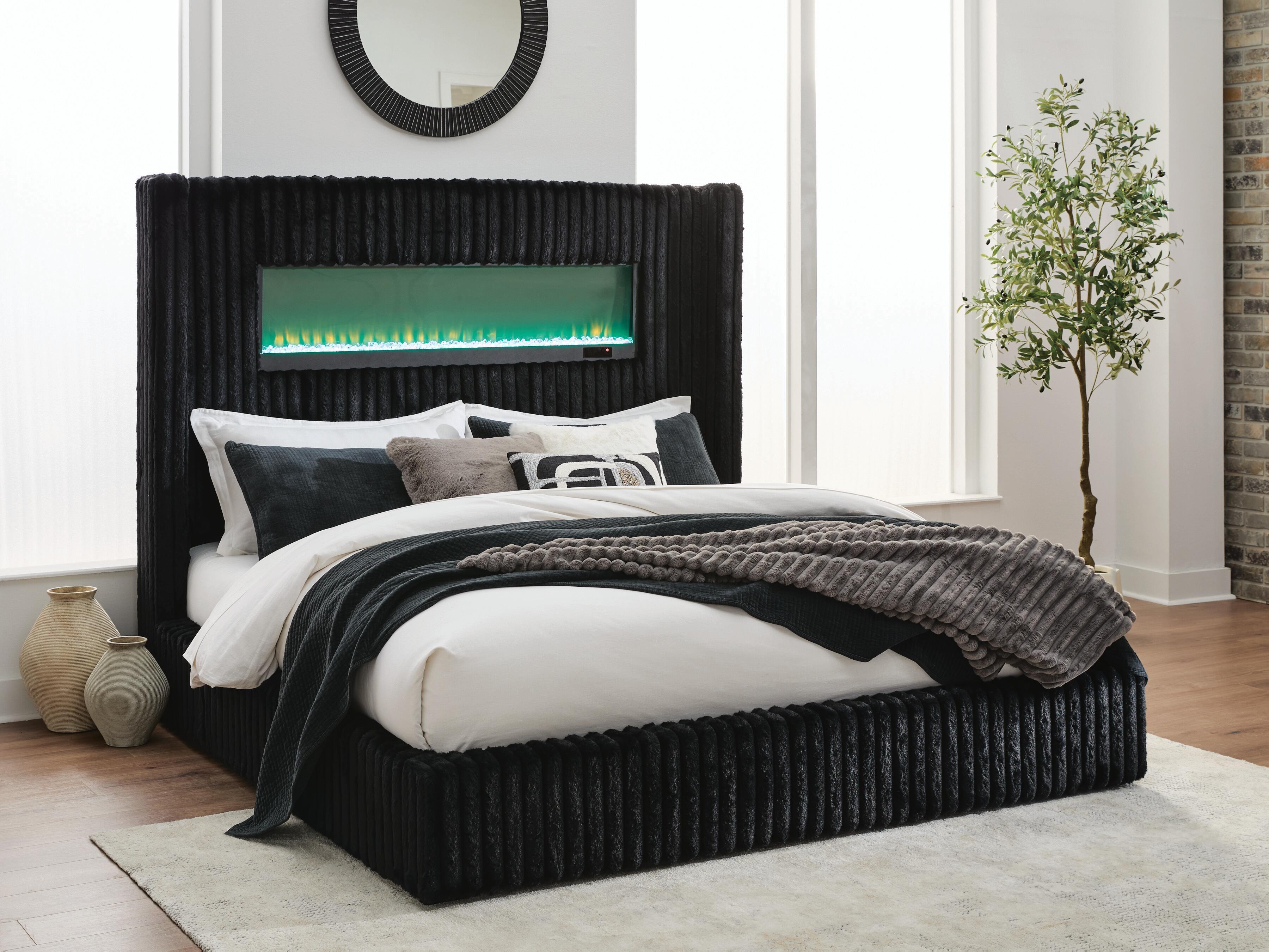 Ashley Furniture Tayleena - Queen Upholstered Bed With Fireplace And Wireless Audio - Black - Image 7