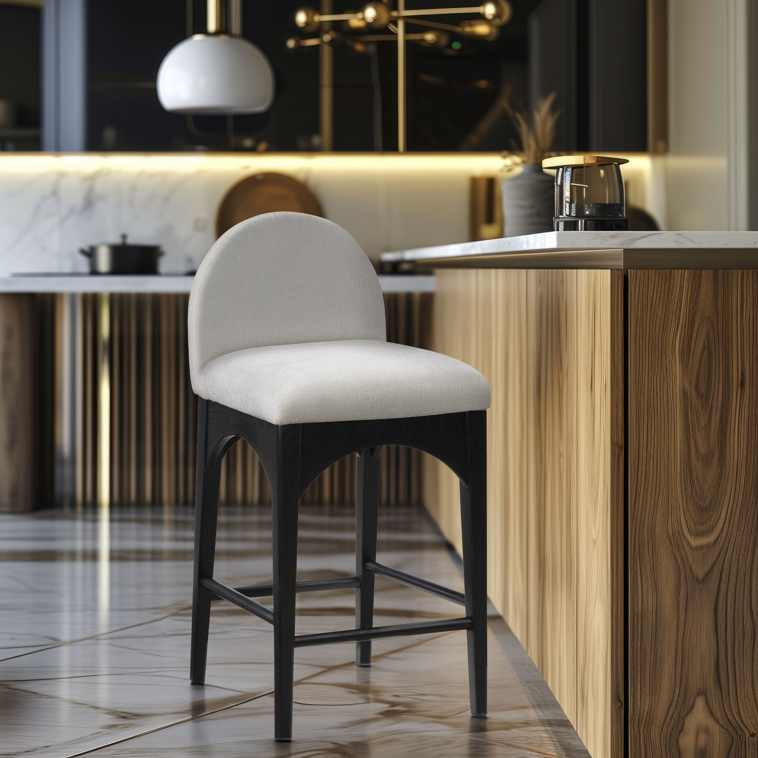Waldorf - Chenille Stool With Black Legs - Cream