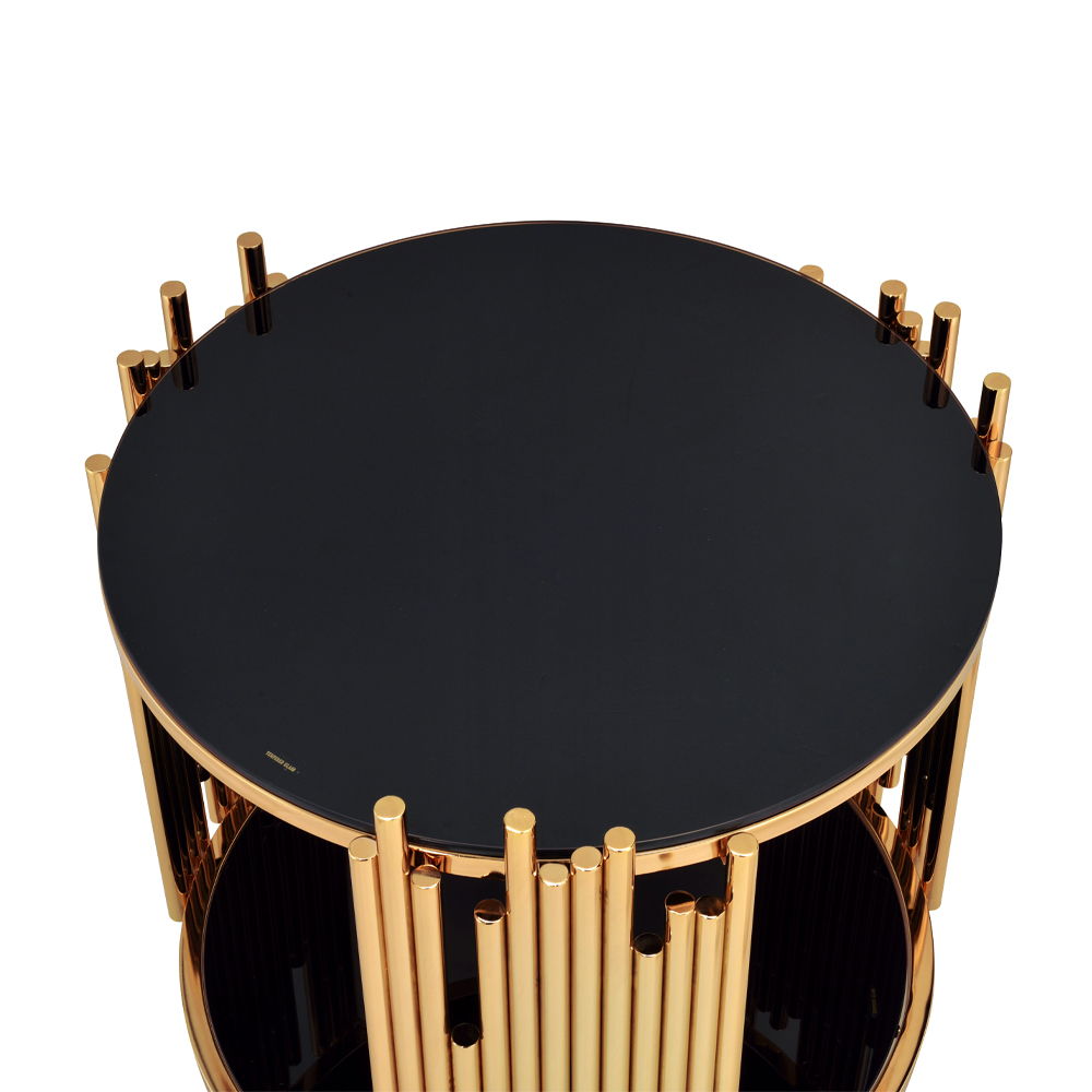 Tanquin - End Table - Black Glass & Gold, black, view 3
