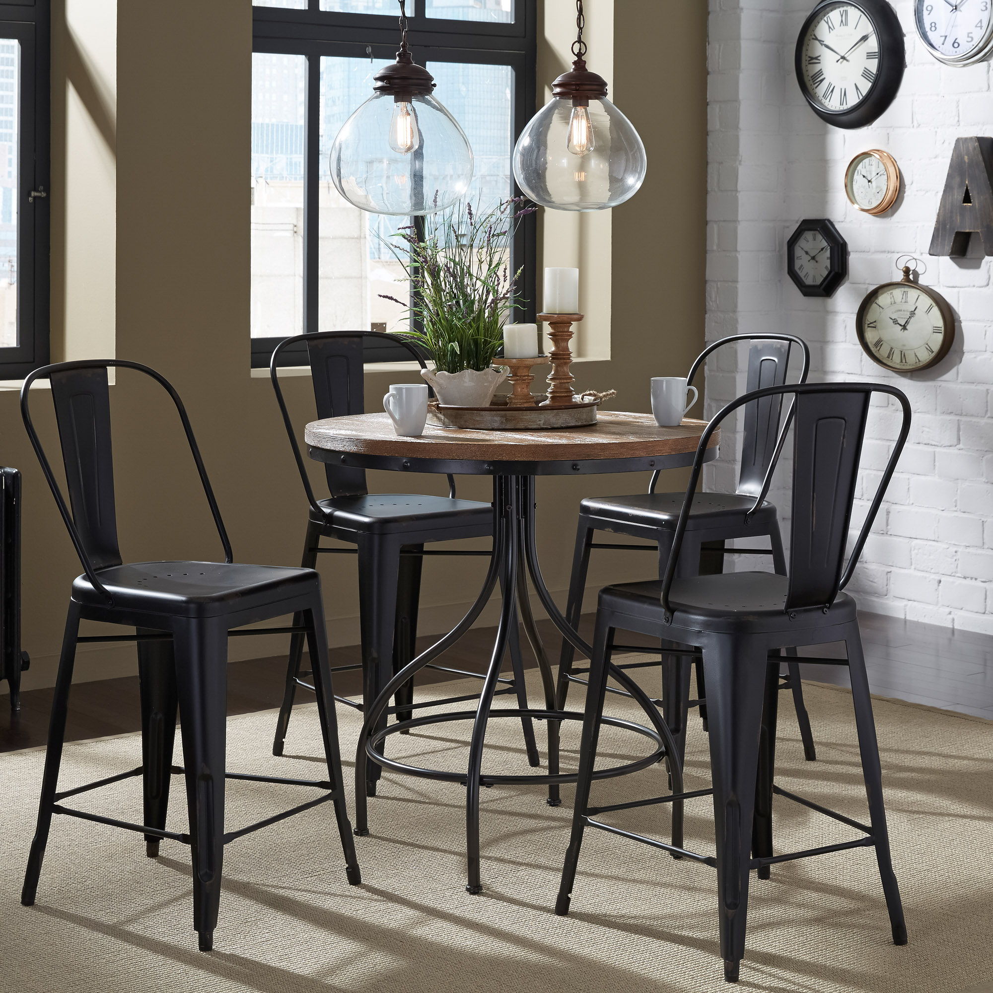 Liberty Furniture Vintage Series - 5 Piece Gathering Table Set - Black - Bow Back Chairs