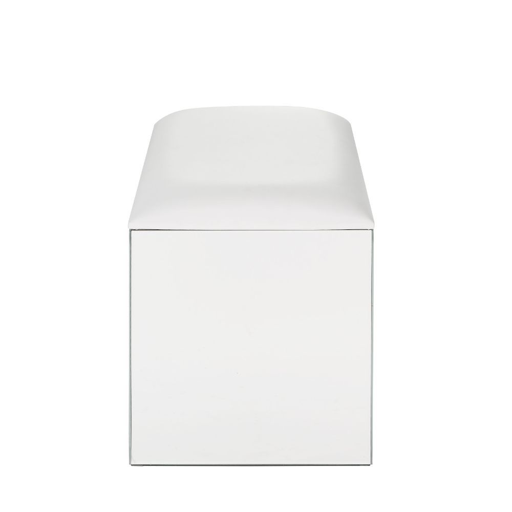 Nysa - Vanity Stool - Ivory Synthetic Leather , Mirrored & Faux Crystals, silver, view 7