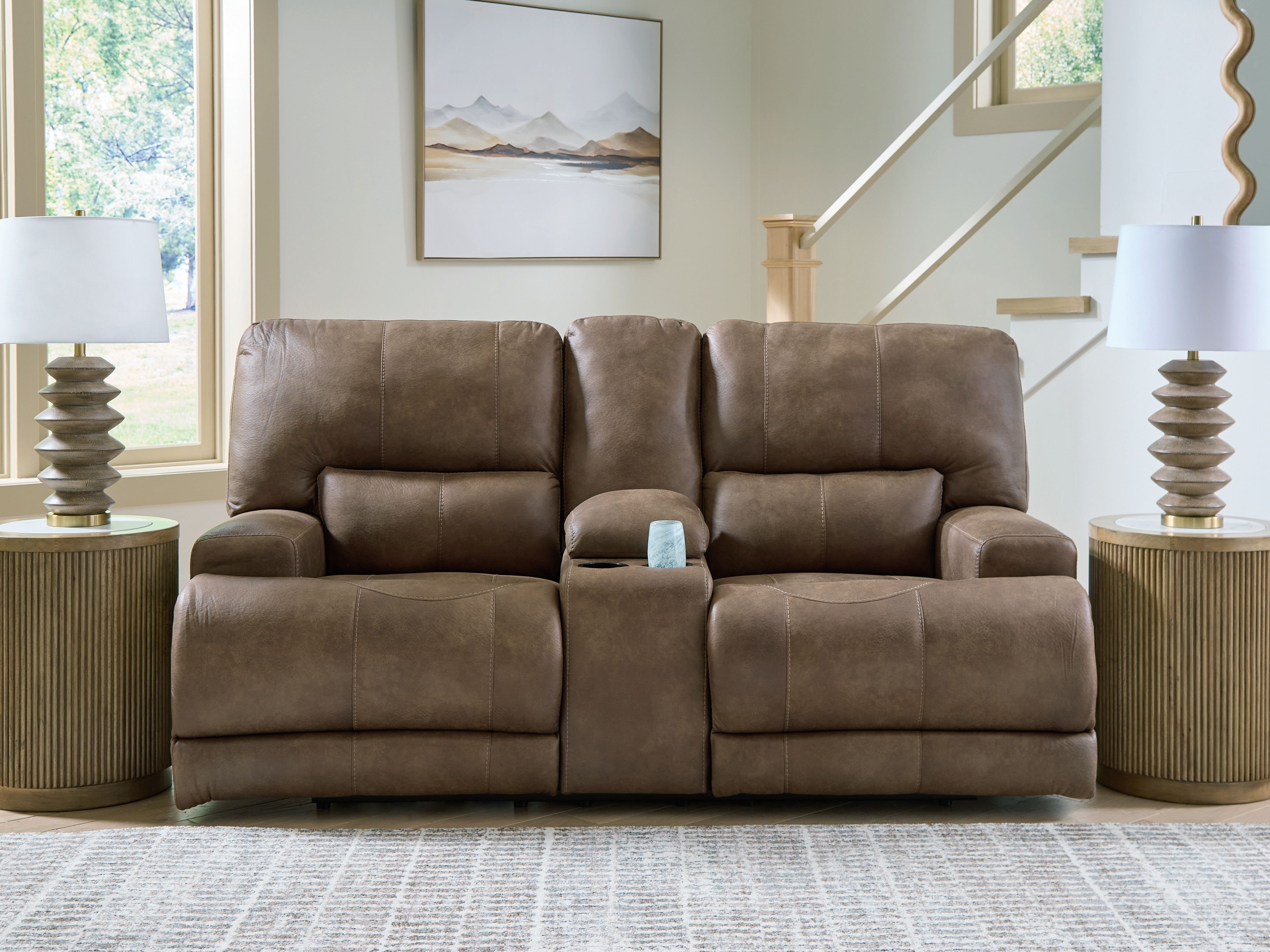 Ashley Furniture Beckley Place - Power Reclining Loveseat With Console / Adjustable Headrest - Earth - Image 2
