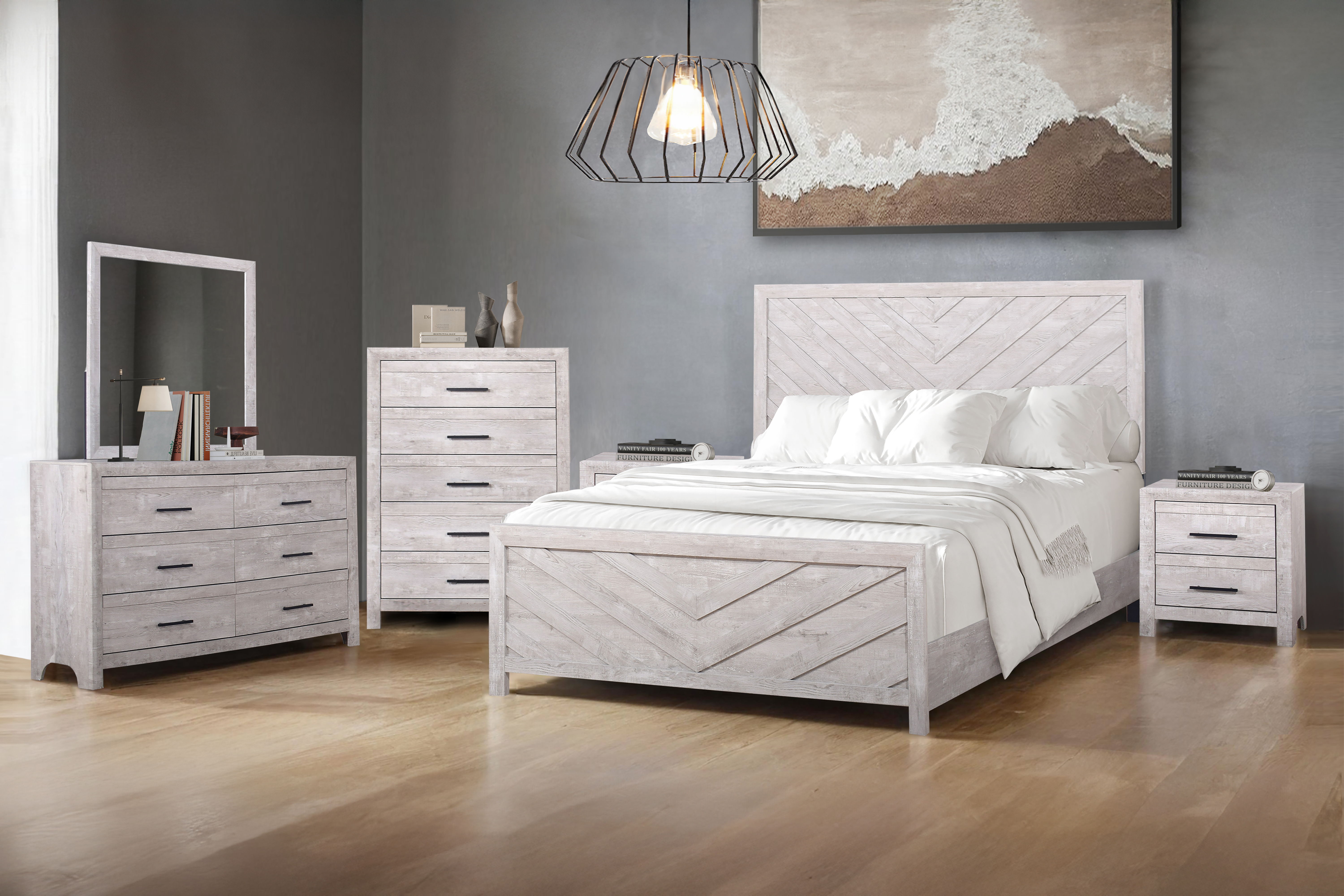 Biscayne - 6/0 Western King 6 Piece Bedroom Set (Bed & Dresser & Mirror & Chest & 2 Nightstands) - Gray