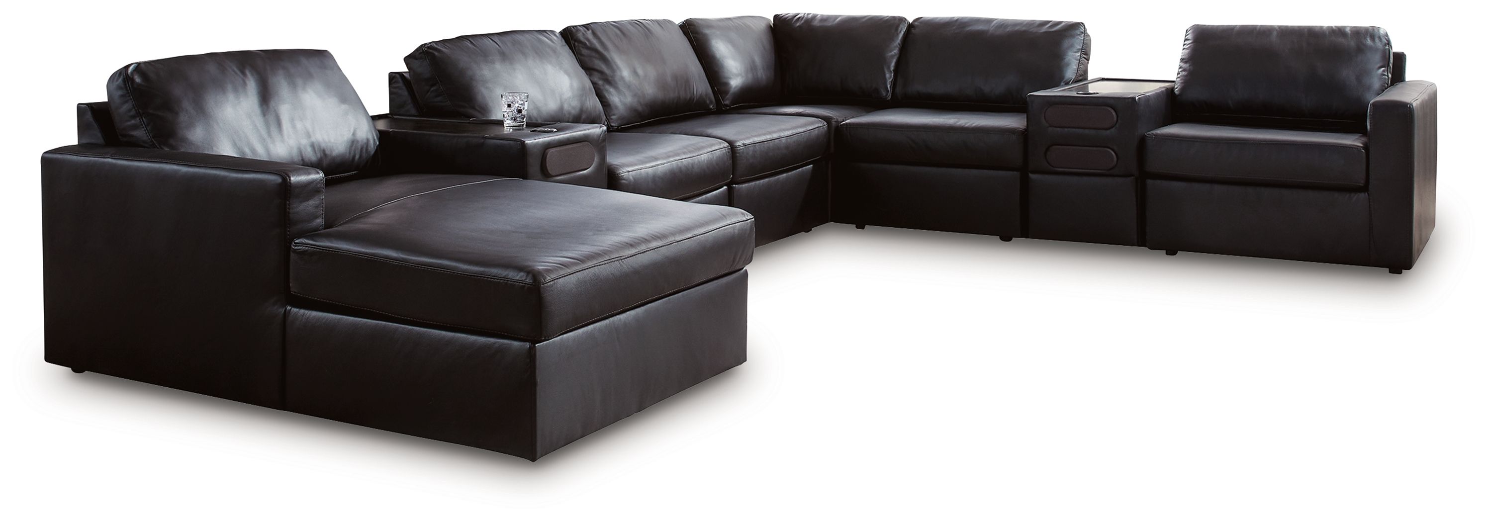 8 Pc · Sectional With LAF Corner Chaise And Audio Consoles