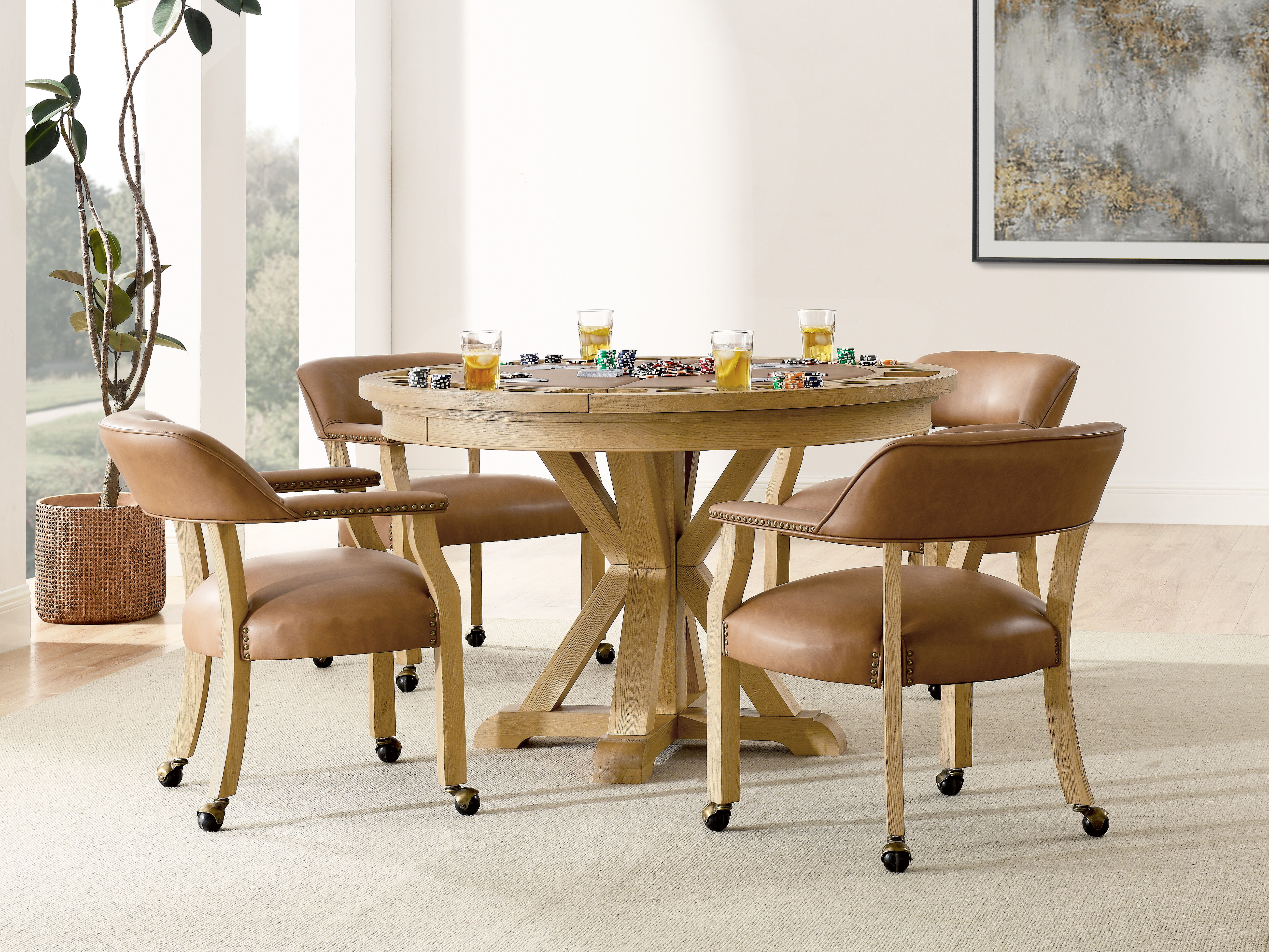 Rylie - 6 Piece Dining Set (Table With Game Top & 4 Captains Chairs) - Natural