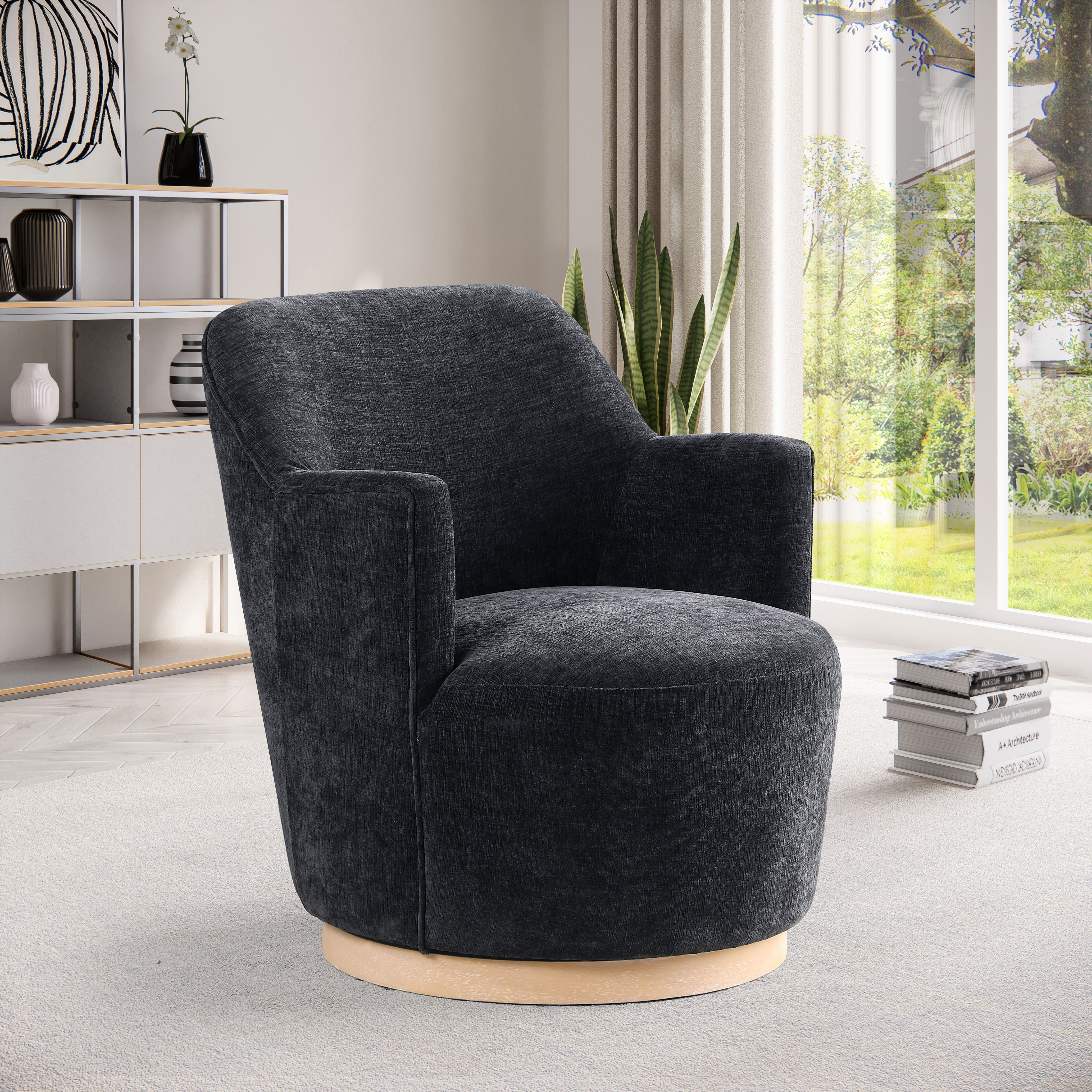 Clarita - Chenille Swivel Accent Chair - Black