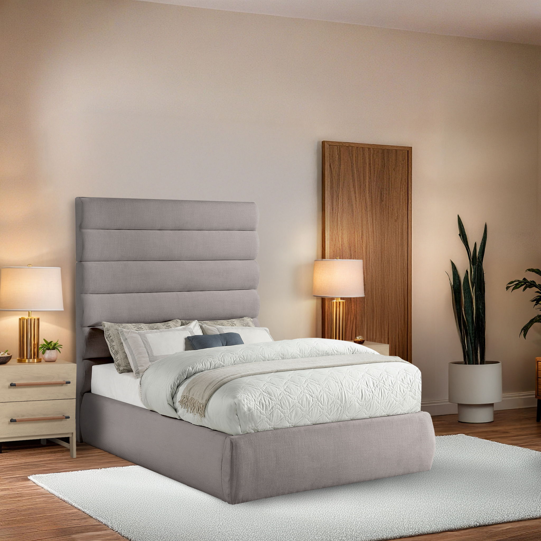 Adam - Linen Fabric Full Bed With 70.5" Headboard - Taupe