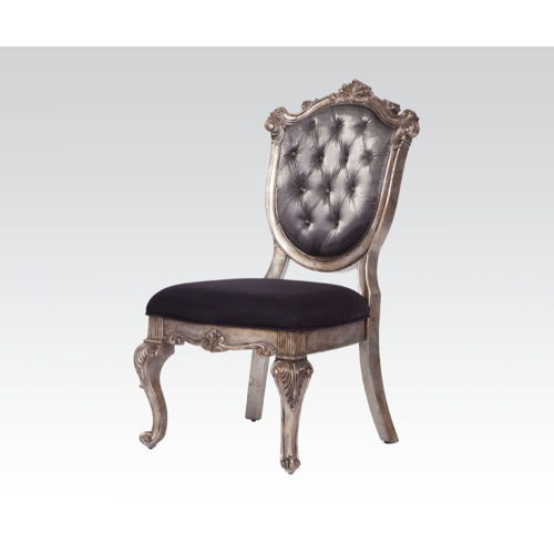Chantelle - Side Chair (Set of 2) - Silver Gray Silk-Like Fabric & Antique Platinum, dark brown